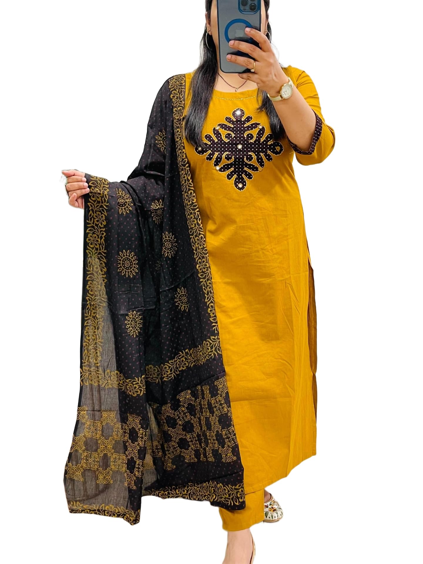bharvita Women's Cotton Embroidered Anarkali Kurta and Palazzo with Dupatta Set-picture-17