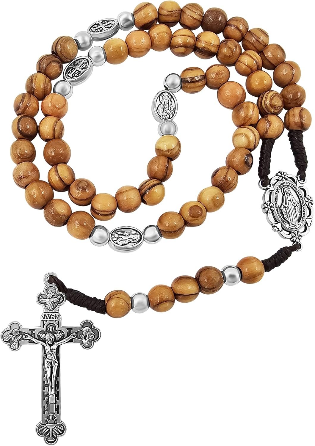 TALISMAN4U Olive Wood Rosary Beads Catholic Tertium Millennium Crucifix Miraculous Medal Centerpiece Handmade Wooden Rosaries for Men Women Religious Gift with Rosary Pouch & Prayer Card - Image 4
