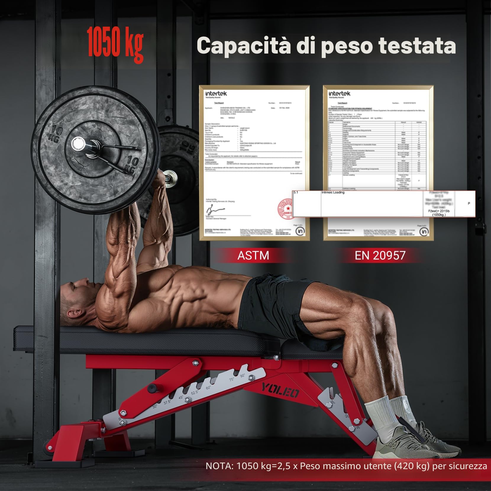 YOLEO Panca pieghevole da 1000 kg, multifunzione, con supporto per schiena e testa e colonna vertebrale, allenamento fitness, panca inclinata