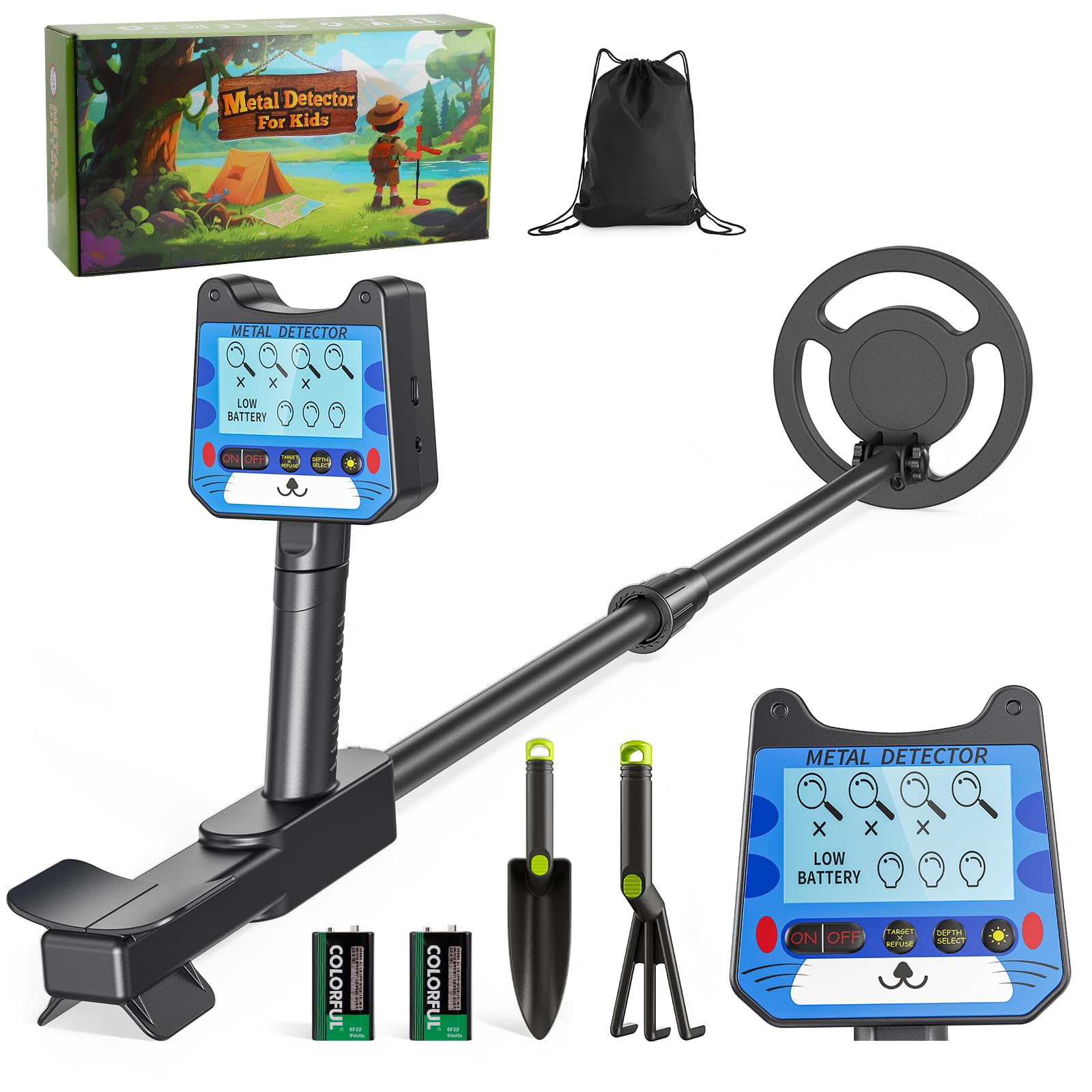 Detector de Metales Niño, Detector Ligero con Pantalla LCD e Indicación Sonora, IP68 Impermeable y Alta Sensibilidad, 2 Modos Kit de Caza del Tesoro para Niños Buscador de Oro (Azul)