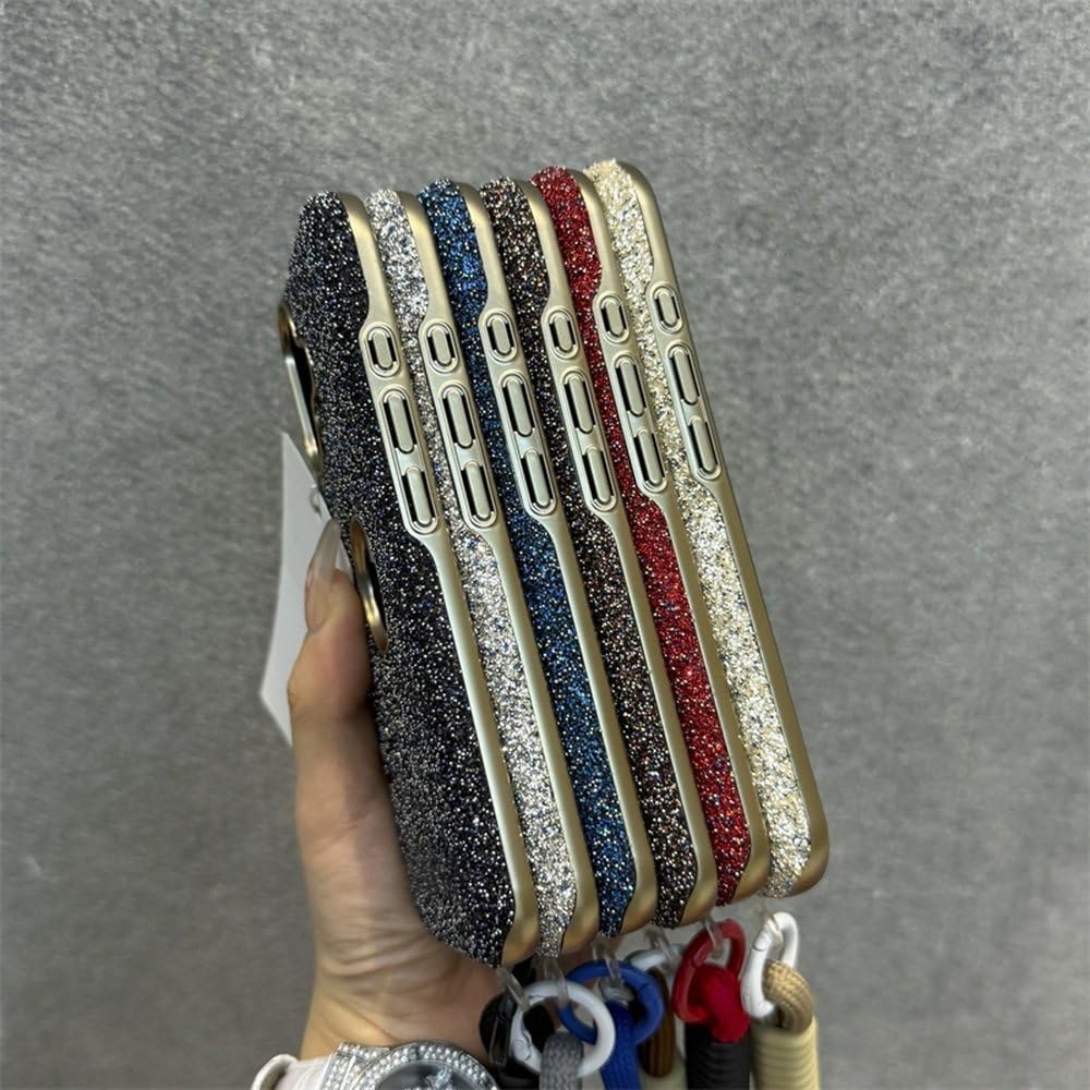Etui z błyszczącymi diamentami i kryształkami do iPhone'a 12 13 14 15 16 Pro Max Plus, błyszczące, wstrząsoodporne, z paskiem na nadgarstek i osłoną na przewód, czerwone, do iPhone'a 12 Pro