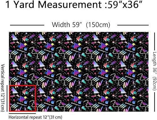 Miniatura 2 de Tela con patrón estilo Memphis de los años 80, diseño geométrico retro, diseño de rayas triangulares abstractas, tapicería colorida y tela