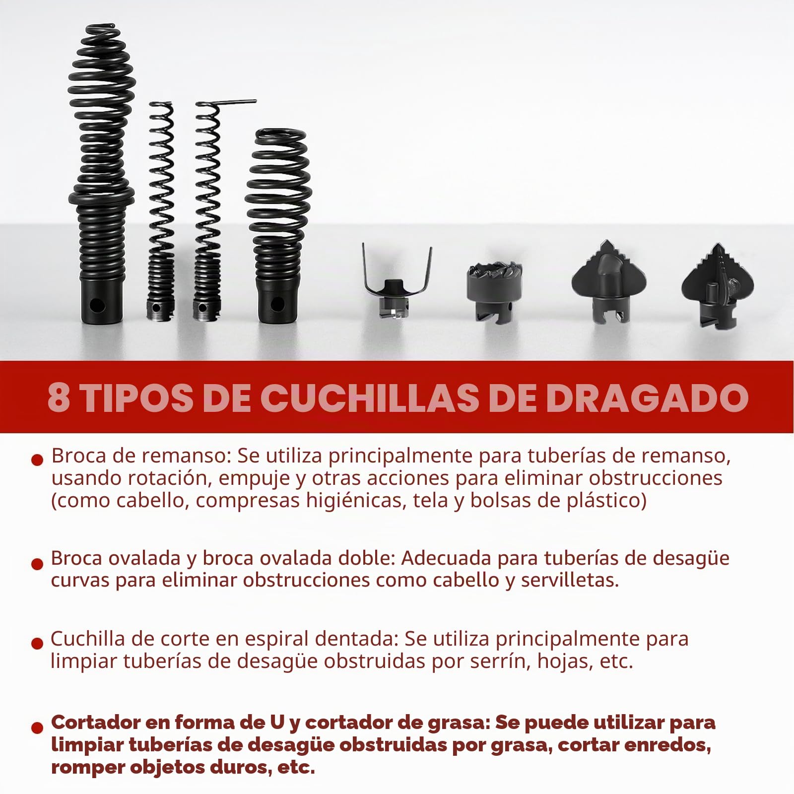 850W Máquina de Limpieza de Tuberías, Limpiador de Desagües Eléctrico de 400 rpm, Desatascador Eléctrico de Tuberías con Espirales de 16mm y 10mm Adecuado para Tubos de Ø20-100mm 20M Spiralen