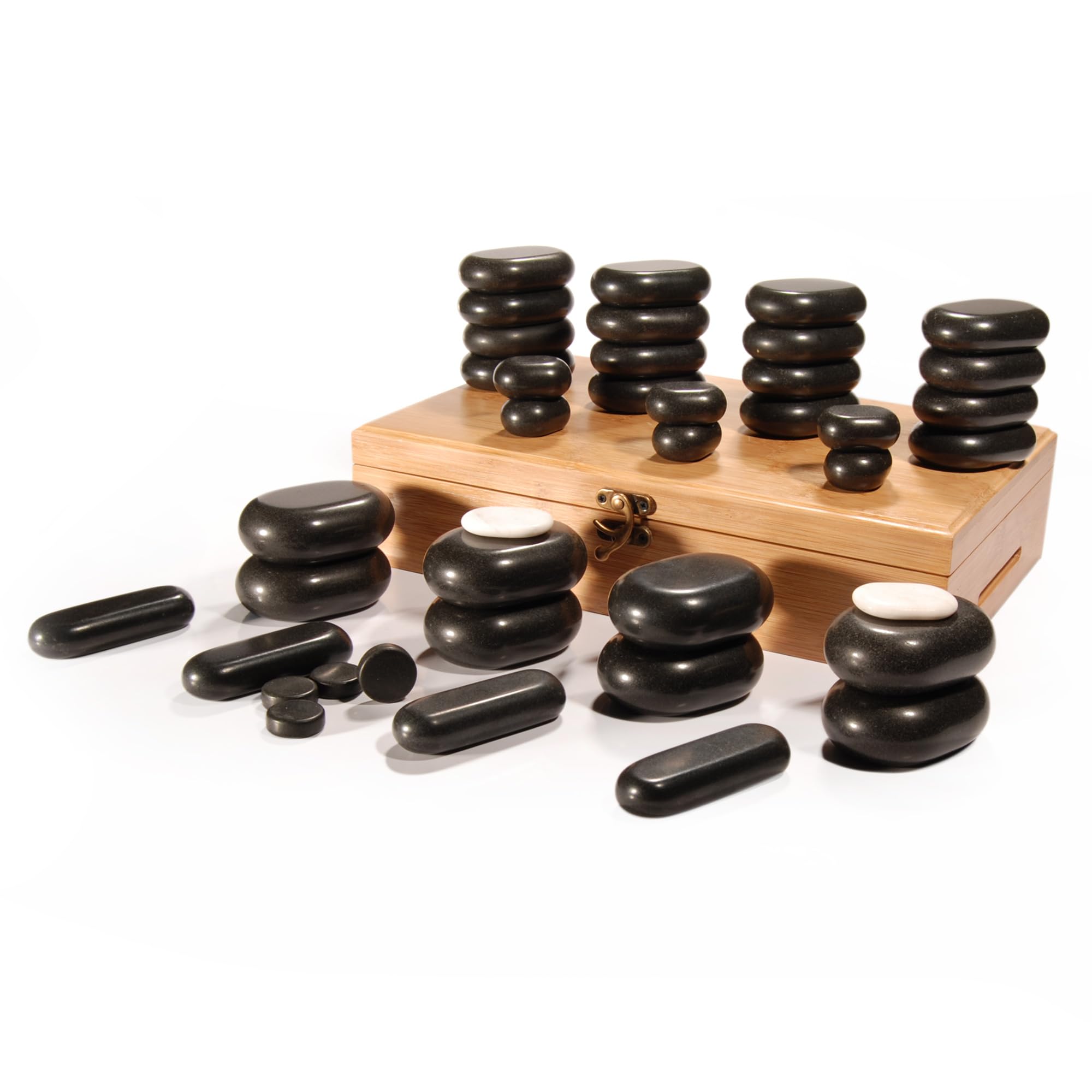 Master Massage 40 Piece Hot Stone for Body Massage with Bamboo Box-Real Lava Set
