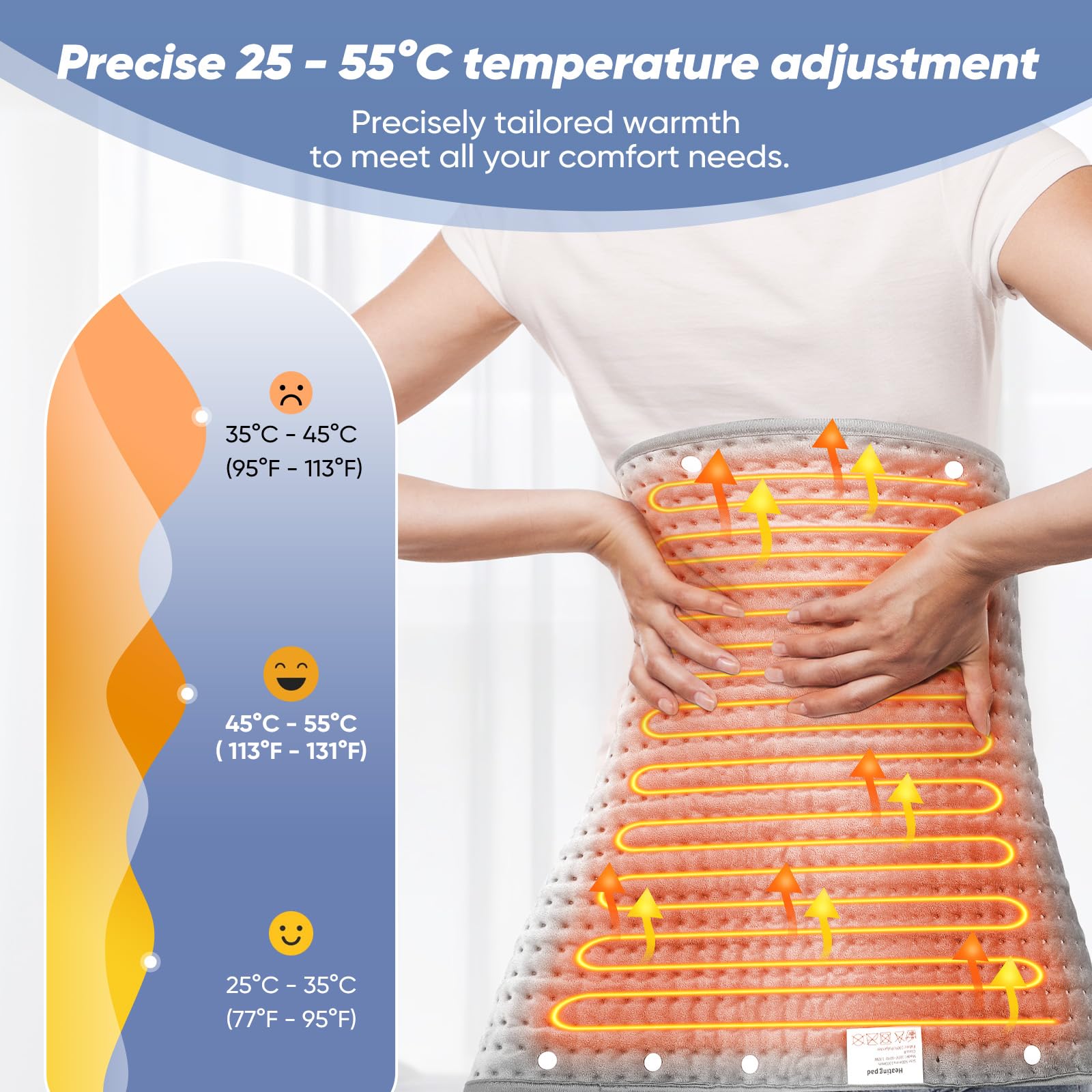 100 * 50 cm Termoforo Elettrico Extra Grande, 12 Impostazioni del Timer, 25~55° di Temperatura, Matrimoniale per Alleviare il Dolore Muscolare Lombare,Addome, Collo, Spalla