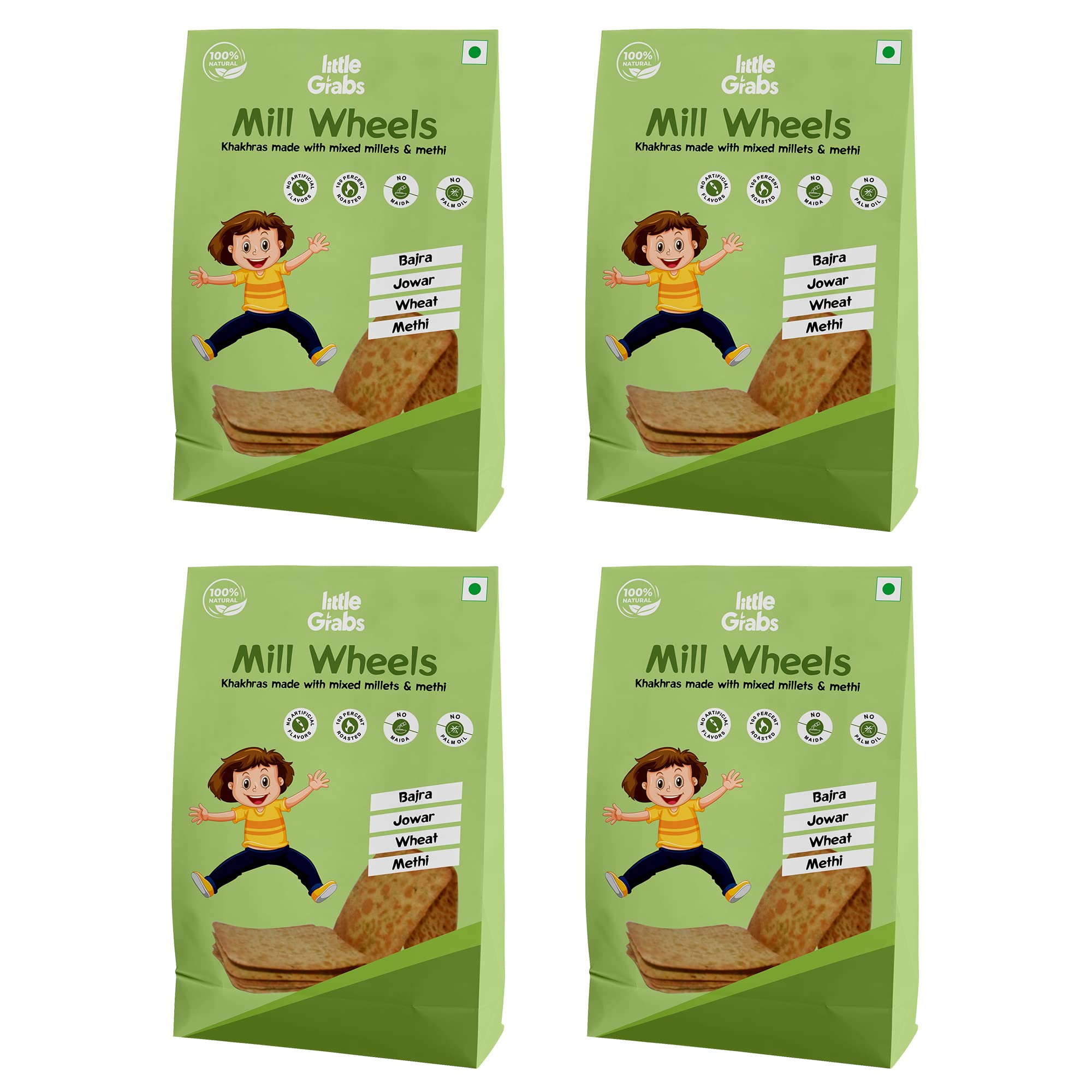 Little Grabs Jowar/ Bajra & Methi Millet Khakhra - 100Gm Each (Pack Of 4) With 12G Protein, 100% Natural Healthy Crispy Khakhra, Organic Cold-Pressed Sunflower Oil (B09NNWTG77) Amazon Price History, Amazon Price Tracker