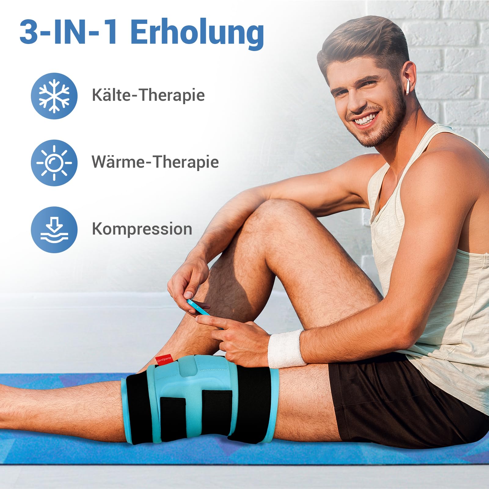 Comfytemp XXL - große Kühlmanschette Knie Waden Bein mit 4 Klettverschlüsse,30 x 60cm vollständig umhüllende Kühlbandage Kühlpad Gel zu Knieschmerzen,Kalt Warm Kompresse Kühlpack-XXL