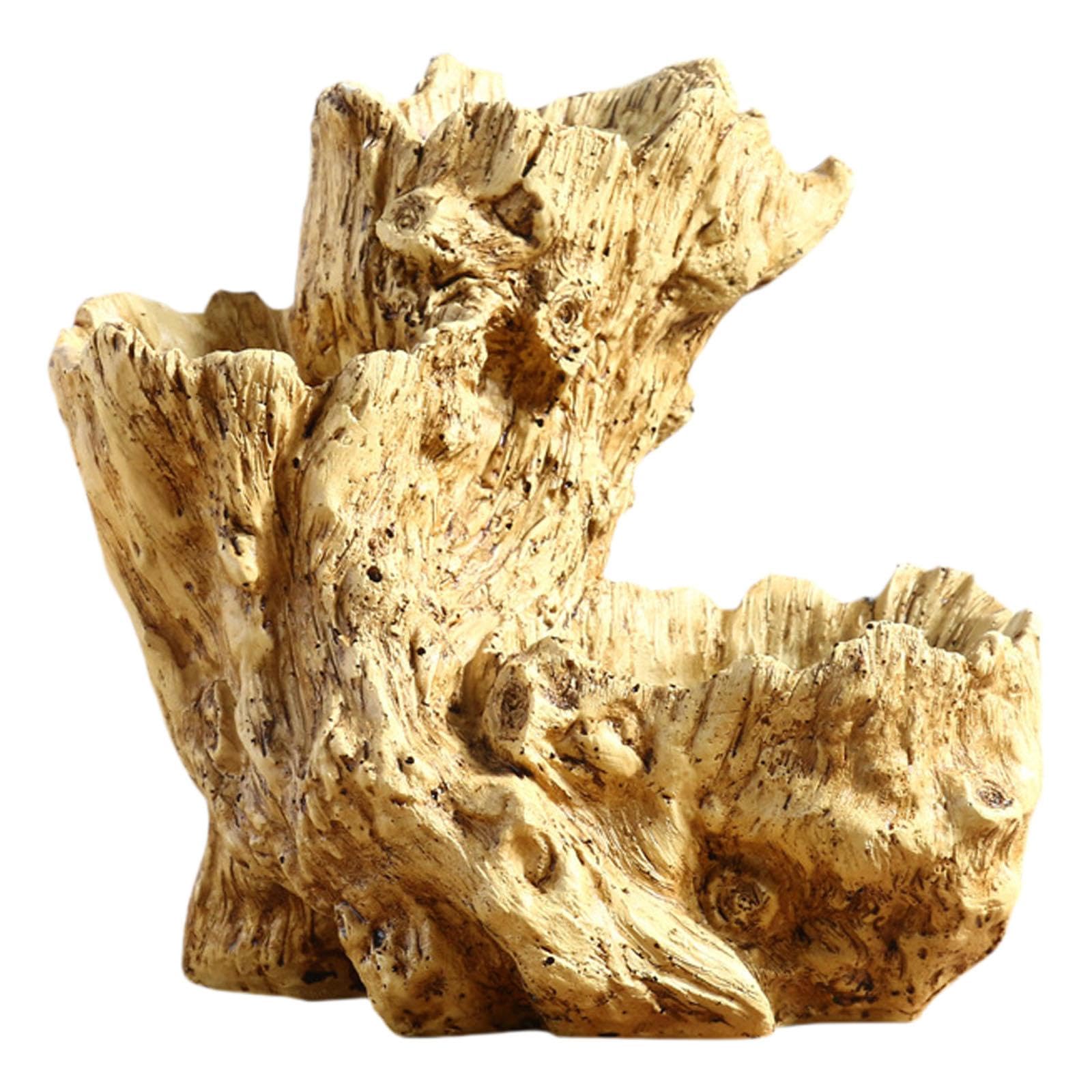 Vaso da Fiori in Resina, Vaso per Piante, Contenitore Ornamentale per Radici, Scultura Irregolare Effetto Legno, Drenaggio, Adatto per La Decorazione, Legna