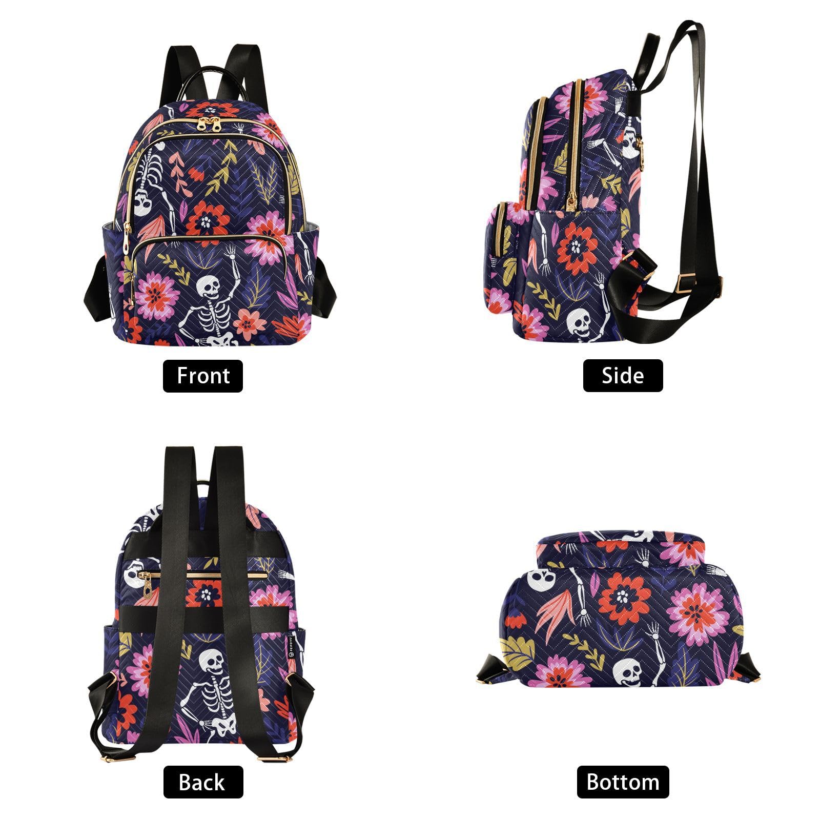 ALAZA Dancing Skeleton Flower Women’s Backpack Purse Causal Daypack Work Travel College Business Trip Bag Shoulder Bag