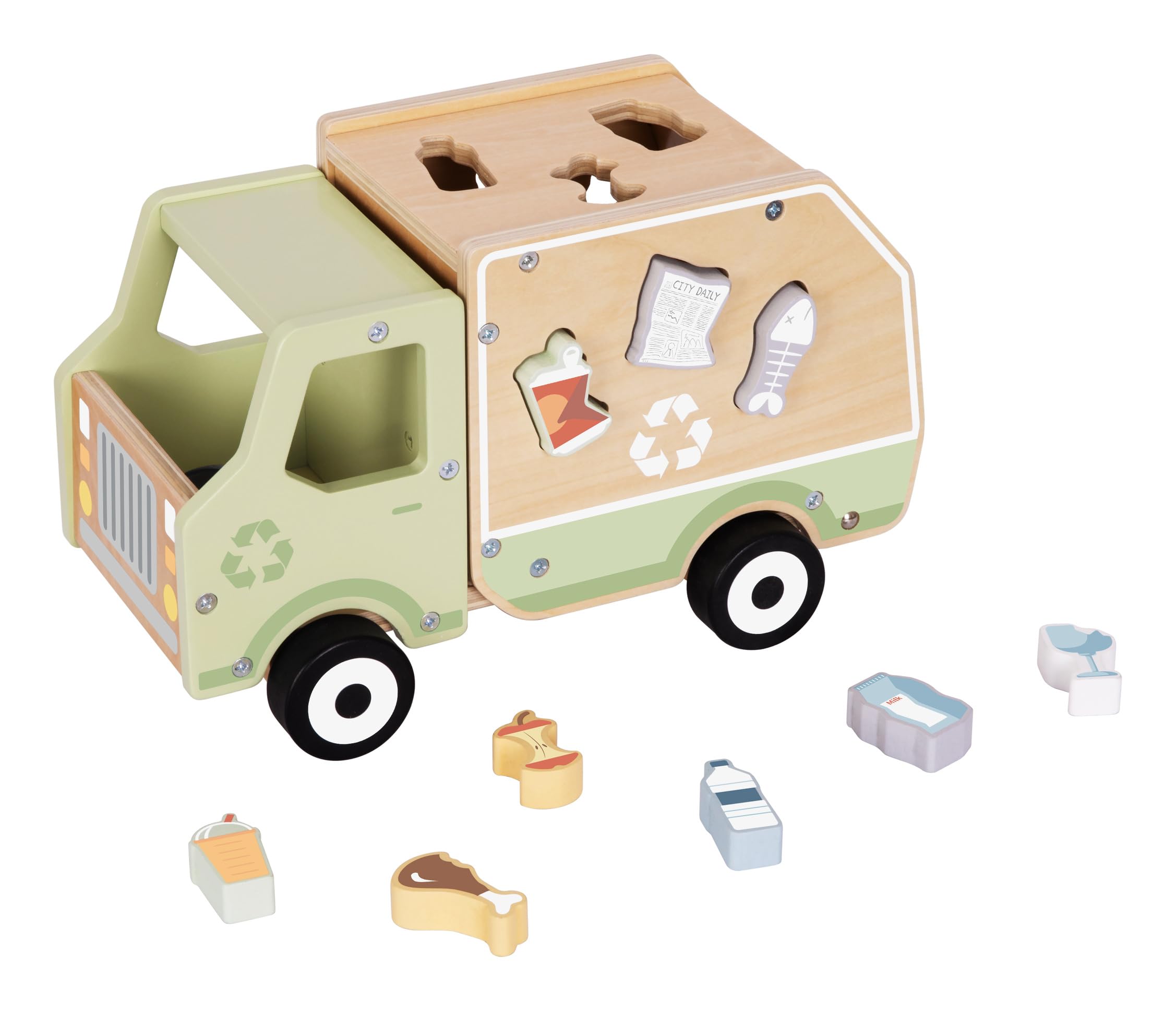 Wooden Garbage Truck, Pretend Play Toy, 18 Months+, 31x16.7x19.7 cm