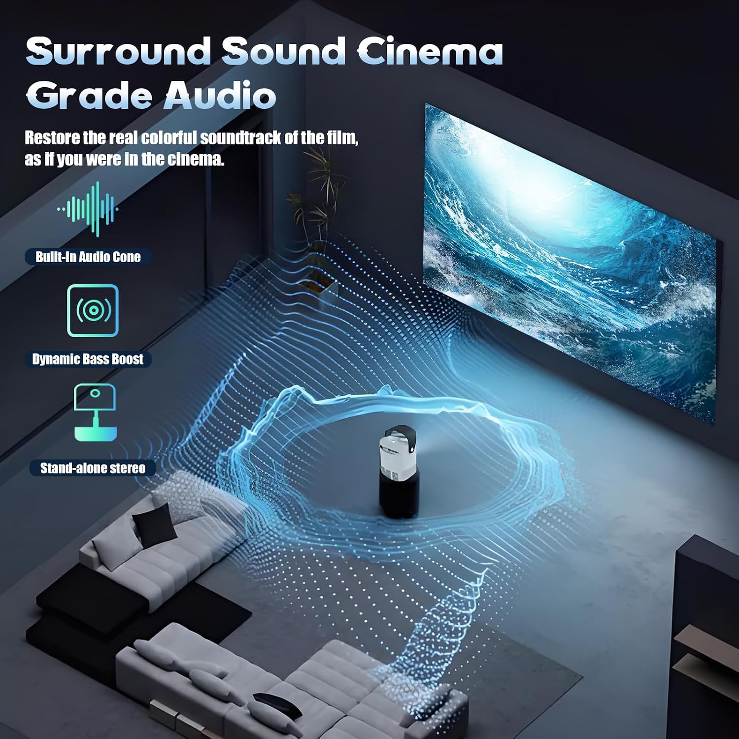 TS-2 Portable Projector with Foldable Stand,1200 ANSI Lumen Native 1080P Smart Projector with WIFI & Bluetooth,Auto Keystone Wall Projector,Support Phone/Laptop/TV Stick/USB,HIFI DSP,Outdoor Indoor