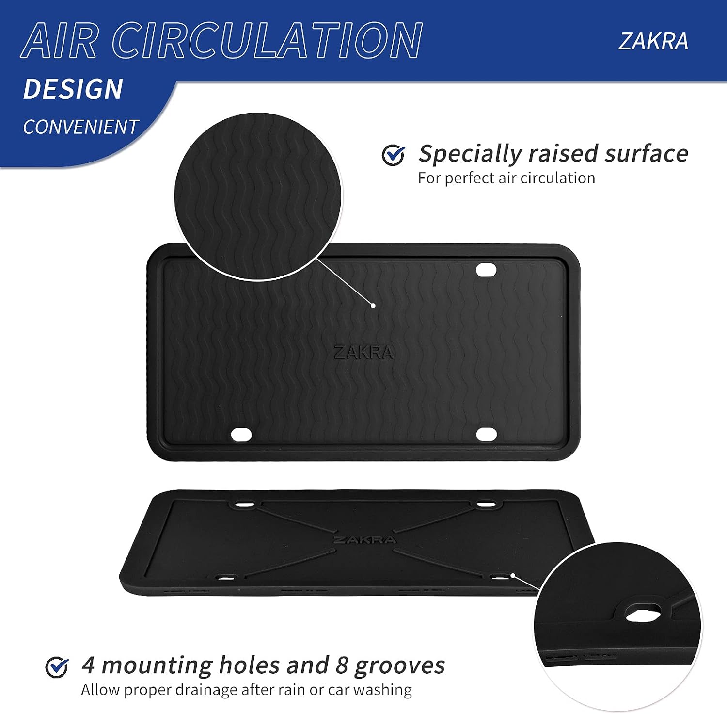 ZAKRA License Plate Frames,2 Pack Silicone License Plate Frames,Premium Silicone Material, Rust-Proof,Rattle-Proof,Weather-Proof.(Black)