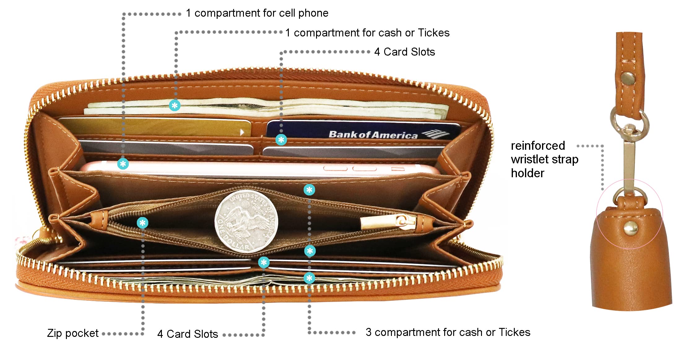Brentano Vegan Leather Slim Single-Zipper Chevron Embroidered Wallet with Removable Wrist Strap product thumbnail 7