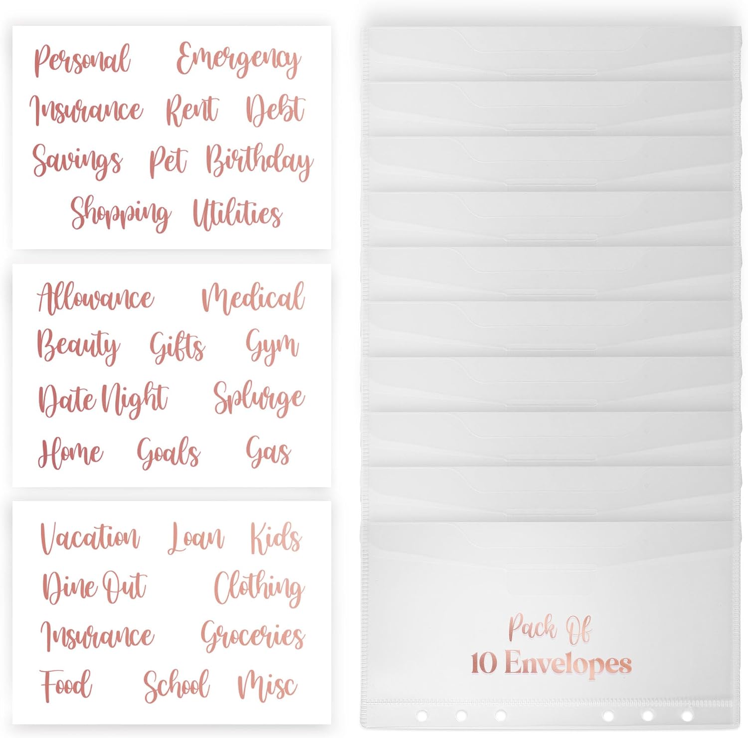 SOUL MAMA A6 Budget Binder - 10 Pcs Flapper Envelopes, Clear Binder Pockets with Stickers, 6 Holes Cash Stuffing Envelopes, Waterproof