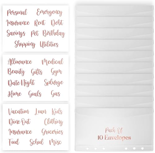 SOUL MAMA Carpeta de presupuesto A6 10 sobres con solapa, bolsillos transparentes con calcomanías, 6 agujeros para rellenar efectivo, impermeables