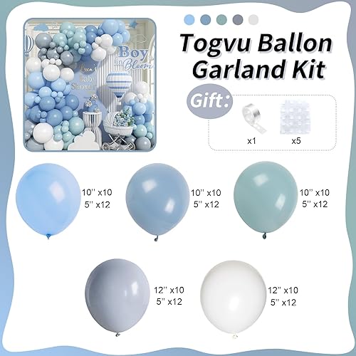 Miniatura 2 de Togvu - Kit de arco de guirnalda de globos de color azul polvoriento y gris, 112 globos retro de color azul pastel pizarra, gris pálido y blanco,