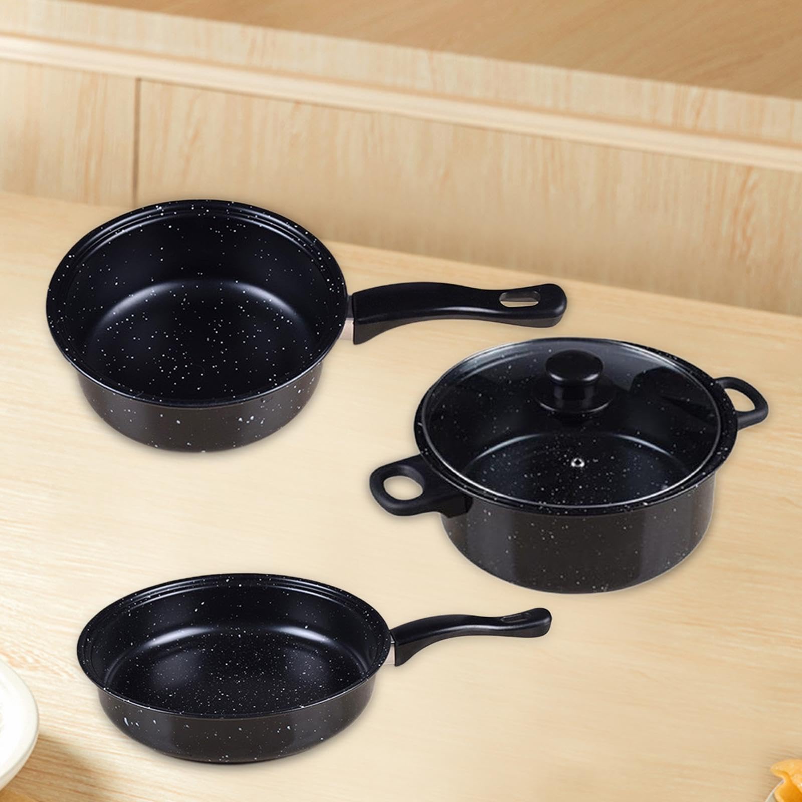 鍋・フライパンセット 3点 ノンスティック ノンスティック調理器具 鍋・フライパン 3点セット ブラック ノン