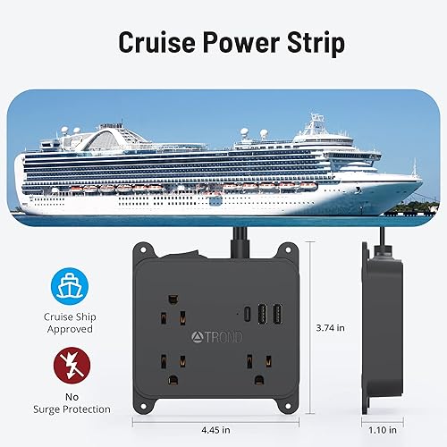 Miniatura 9 de TROND Regleta de alimentación de enchufe plano con 3 puertos USB-A y 1 puerto USB-C, 8 tomas de corriente amplias + cable de extensión ultra delgado