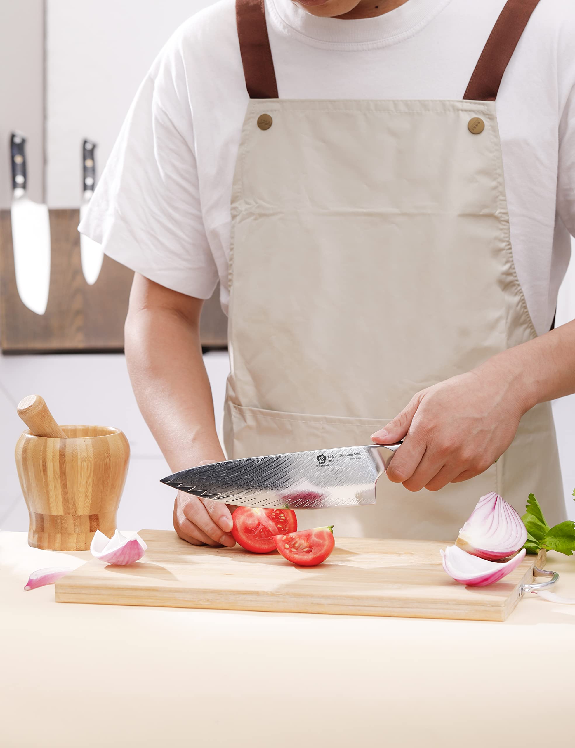 WILDMOK Cuchillo de chef, cuchillo de chef japonés de Damasco de 20 cm, cuchillos de cocina con mango de resina negra de acero VG10 japonés, cuchillos de chef de cocina japonesa de Damasco