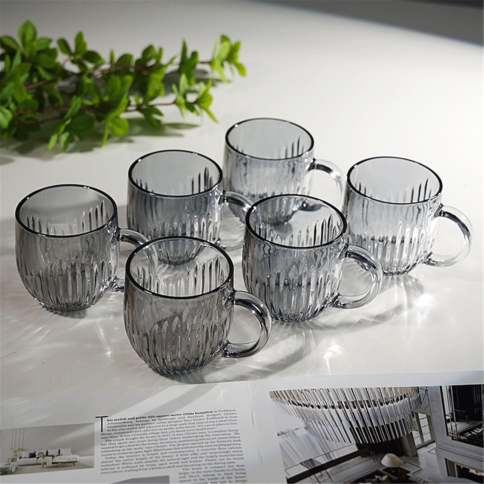 Szklanki do wody Kolorowe szklane kubki, zestaw 6 sztuk, 9 uncji, klasyczny kubków w pionowe paski z uchwytem do wody, mleka, kawy, soku, napojów Szklanki do napojów(Gold)