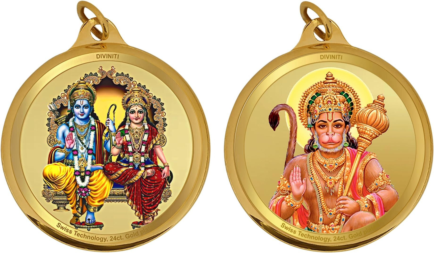 Diviniti 24K Double Sided Gold Plated Pendant, 18mm Flip Coin for Men, Women and Children, Religious Medallion for Health and Wealth, Idol for Gifting Loved Ones