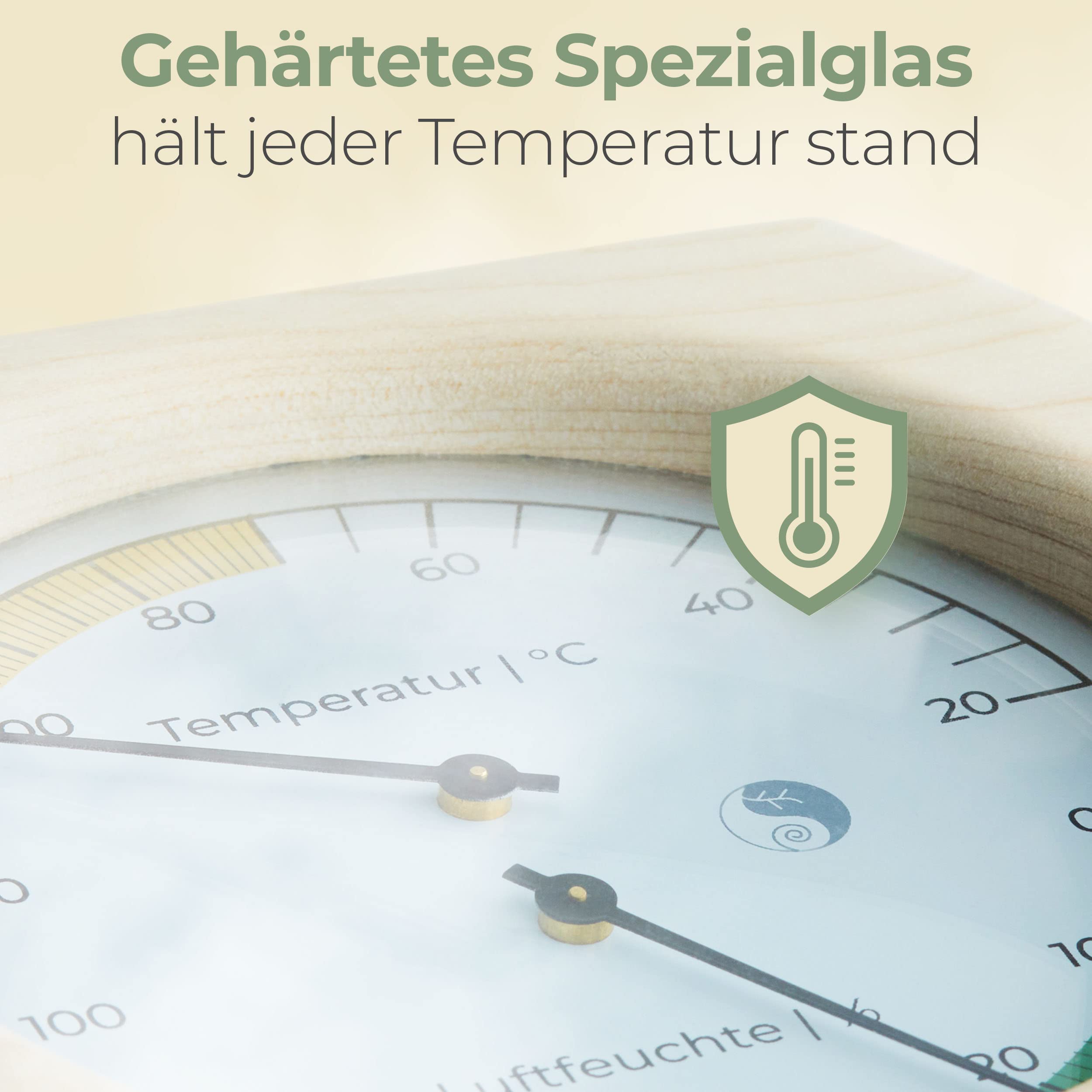 FSC zertifiziertes Sauna Thermometer Hygrometer (justierbar) - TÜV geprüft, hitzebeständig und präzise - hochwertiges Birkenholz - Sauna Zubehör Design: modern - rostfreies Montagematerial