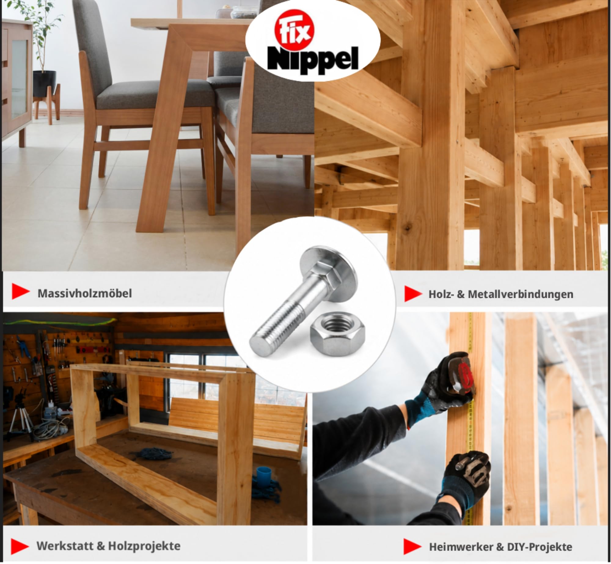 Schlossschrauben DIN 603 mit Vierkantansatz und Sechskantmutter (25 Stück, M10 x 100 mm) Stahl 4.6 galvanisch verzinkt, Flachrundkopf für Möbelbau, Innenausbau, Werkstatt und geschützte Holzprojekte