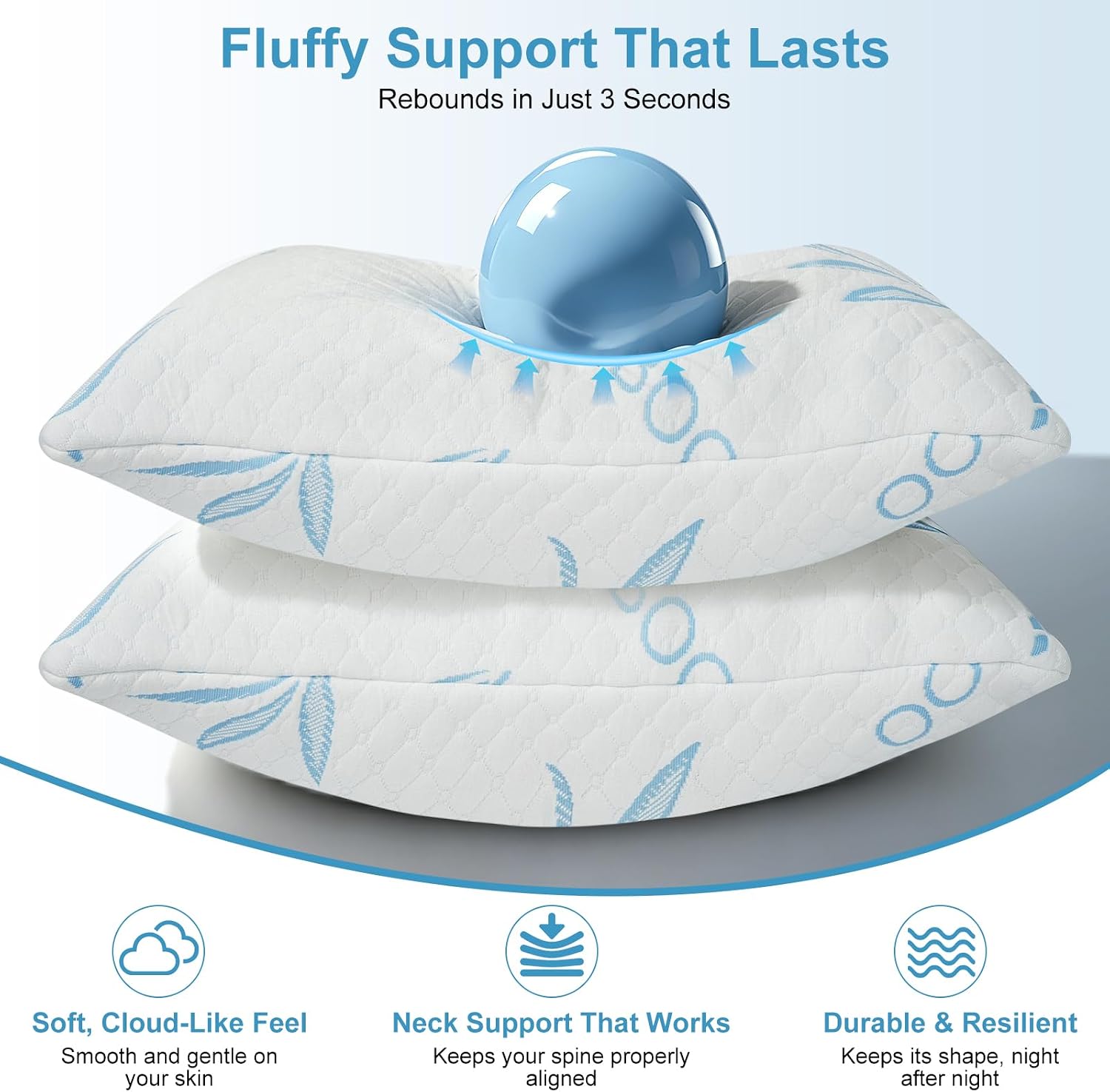 Shredded Memory Foam Pillows, Firm Supportive Bed Pillows