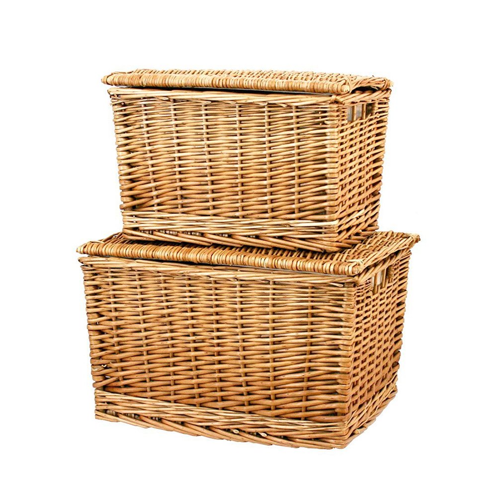 Amazon.co.jp: フタ 付き かご 収納 バスケット M&L 2個セット