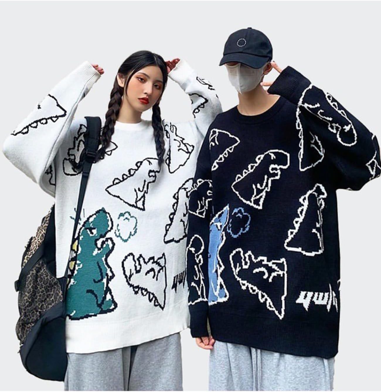 Yimoon Men Oversized Sweater Graphic Cable Knit Jumper Cute Unisex Crewneck Pullover - Image 2