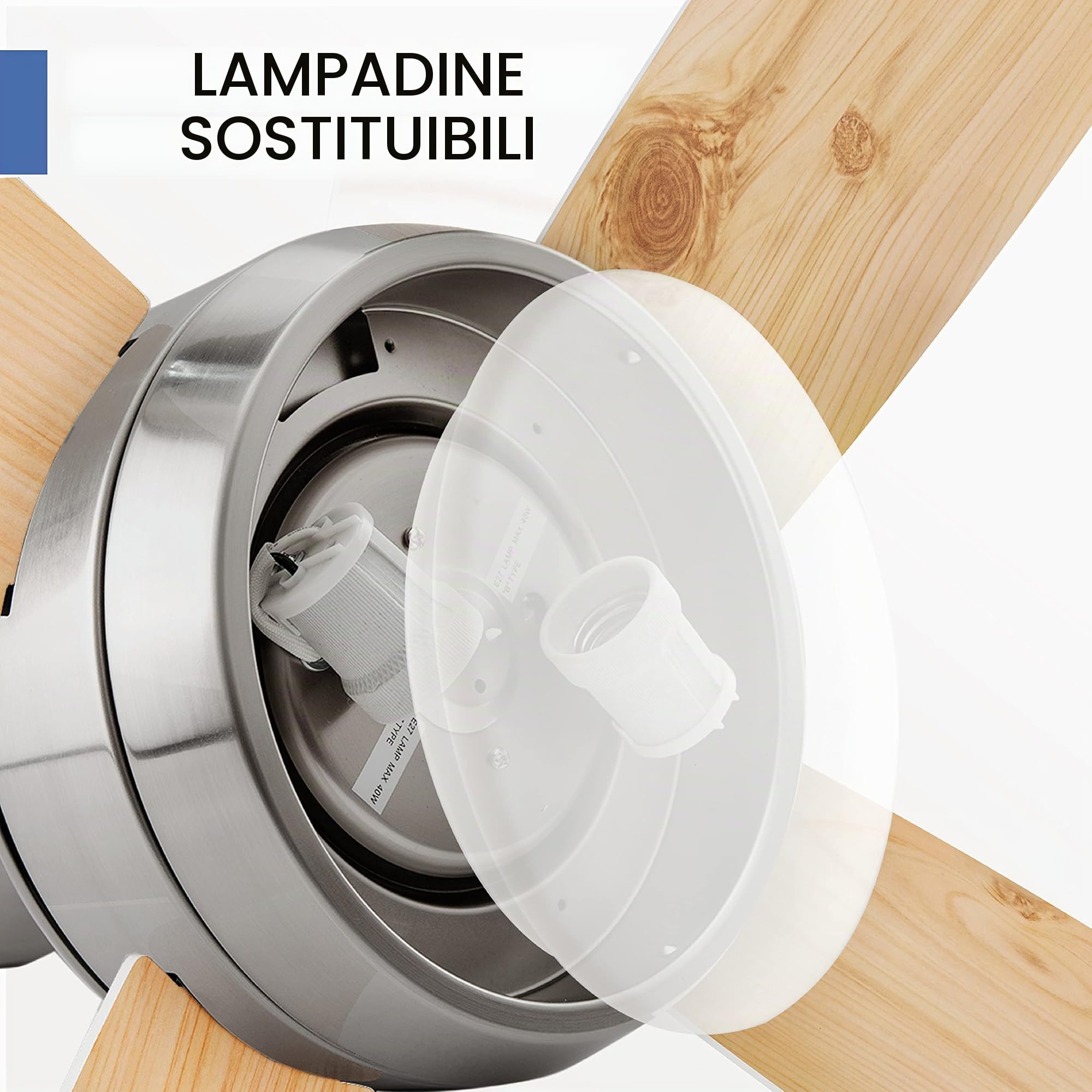 AireRyder - Ventilatore da soffitto Saturn con illuminazione e telecomando | Ventilatore silenzioso con illuminazione regolabile. Corpo in nichel satinato. ⌀132 cm.