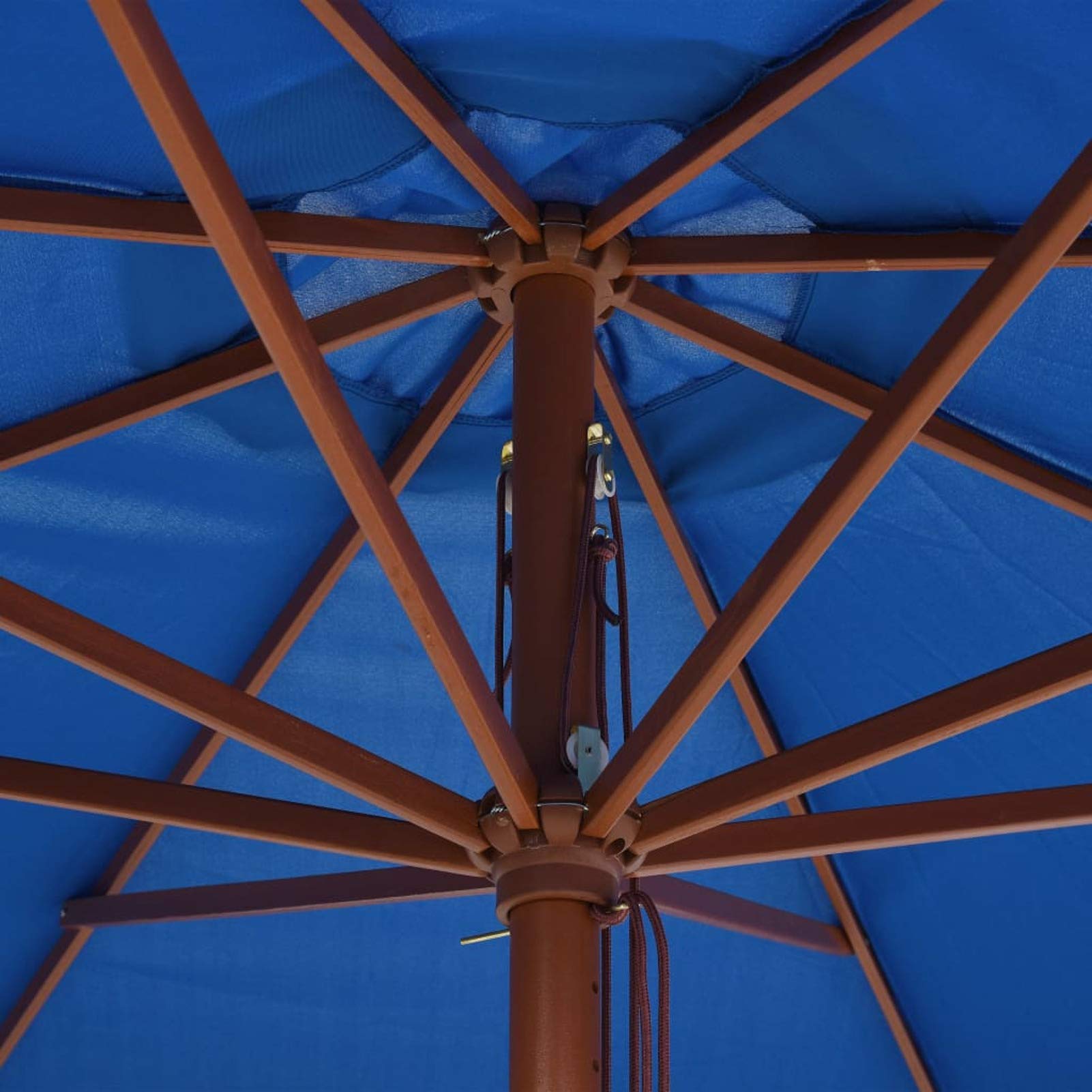 Homgoday Sombrilla de jardín con Palo de Madera Azul 350 cm Sombrilla de Jardín,Protección UV Sombrilla Jardín Grande Orientable Jardín Parasol Balcón
