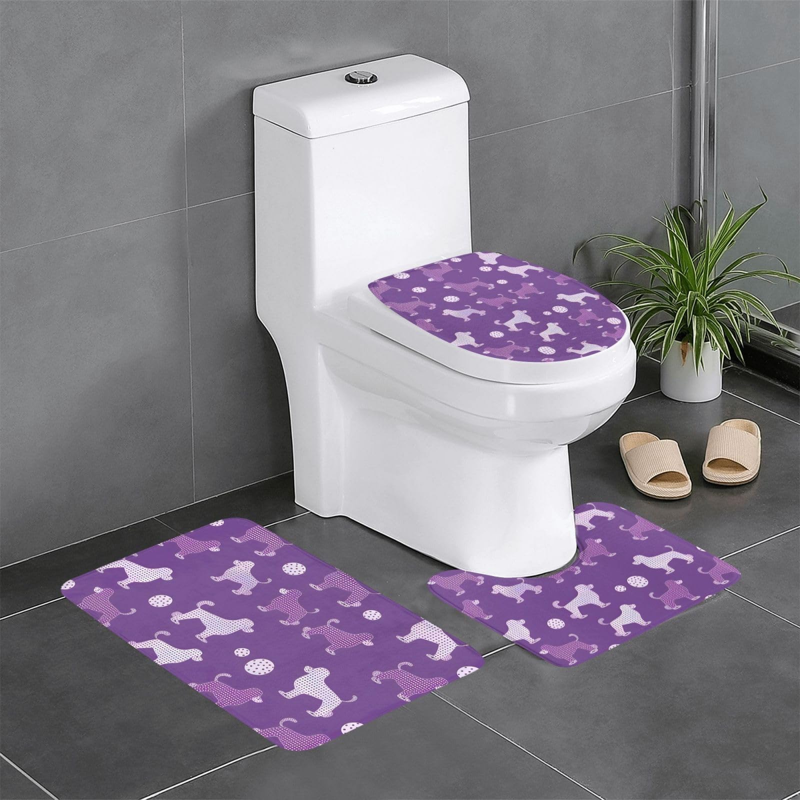 Tapis de salle de bain caniche violet lot de 3 pour WC et lavabo 61x40cm