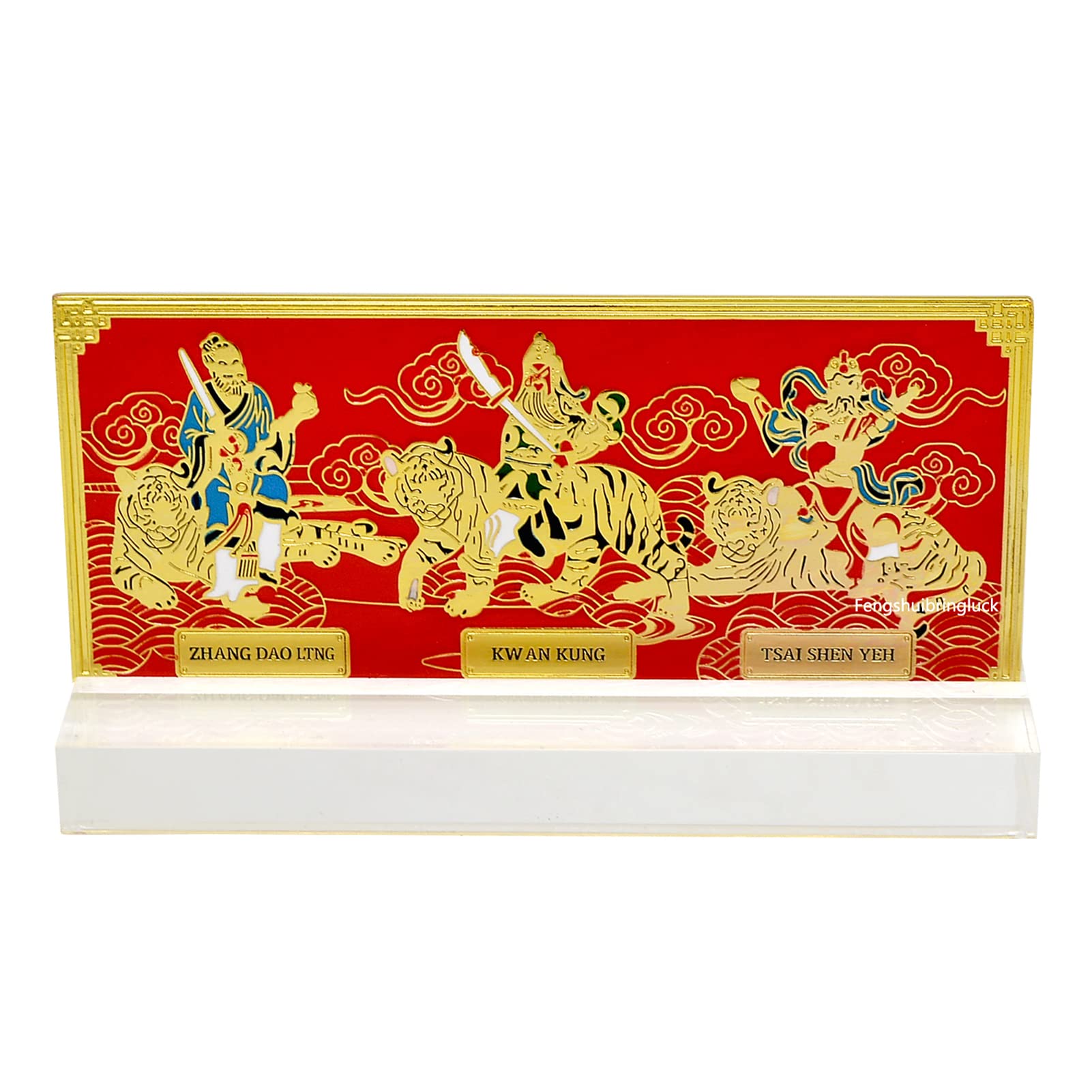 Trio de Tigres Feng Shui Statuette Dorée Protection de la Famille