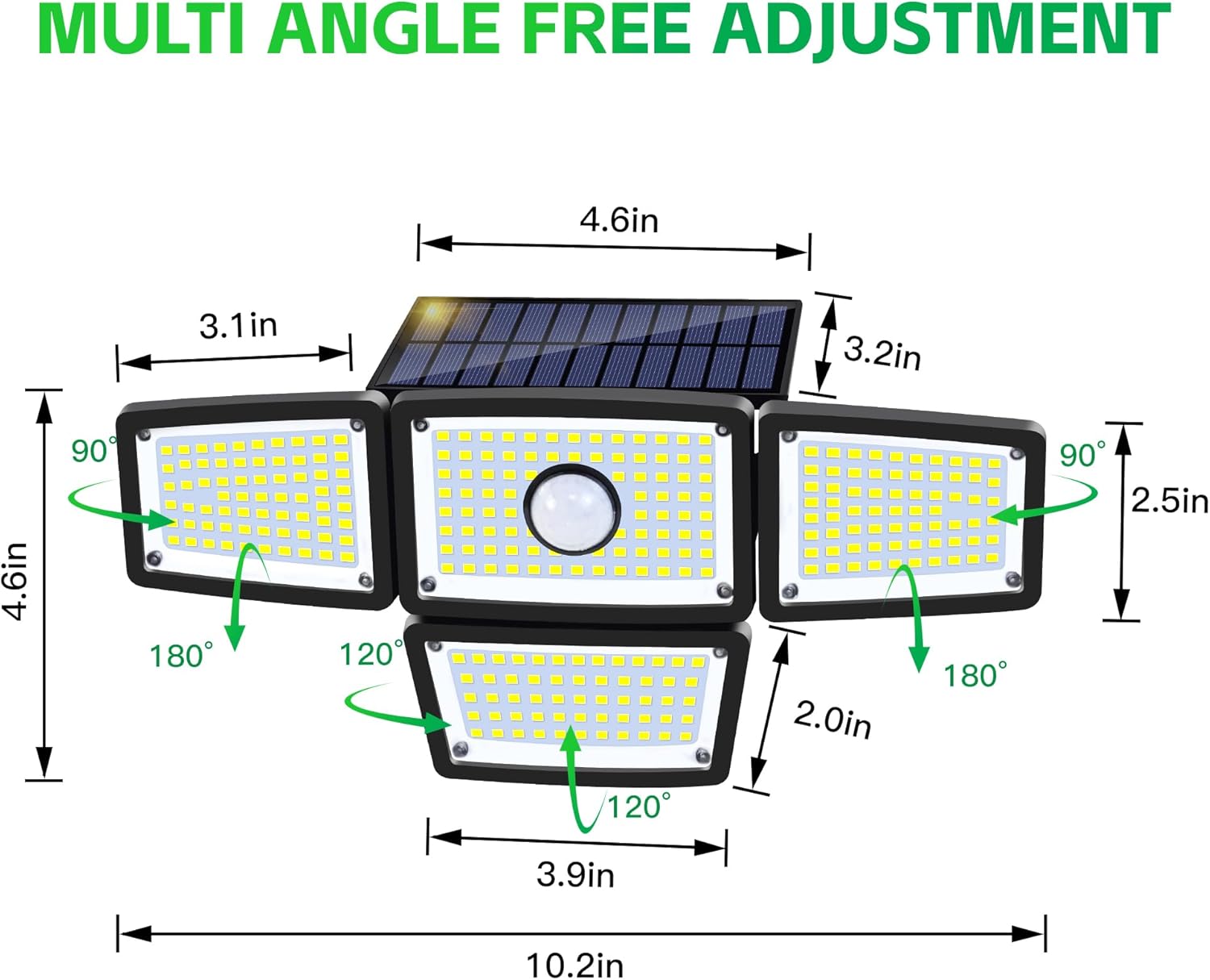 4 Heads Sensor Lamp Solar, Motion Sensor Outdoor Lights 3000LM, 283 LED,6500 K, Motion Sensor, IP65 Waterproof, 270° Wide Angle, Security Floodlight for Backyard, Patio, Driveway(2Pack)