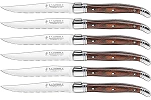 Trudeau Set of 6-Brown & Gray Laguiole Steak Knives with Pakkawood Handles