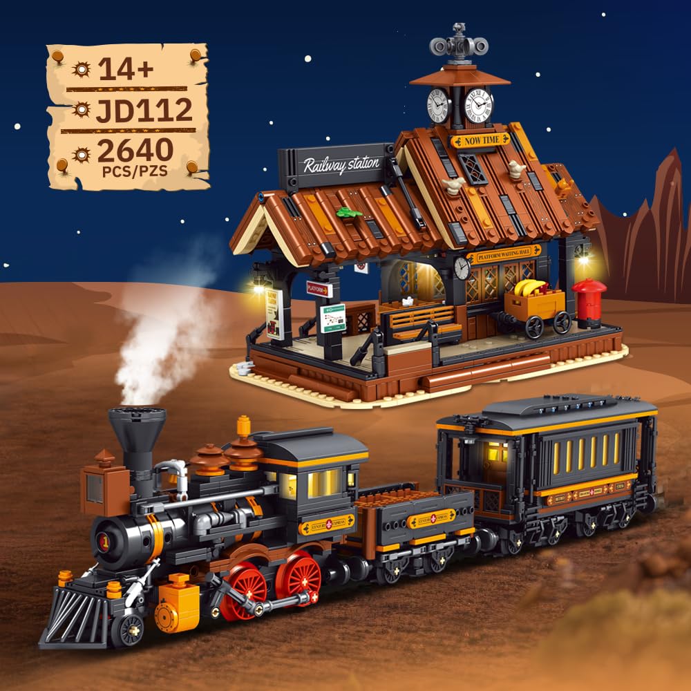 DUANT 39117 Cowboy City Train Station Building Blocks with LED