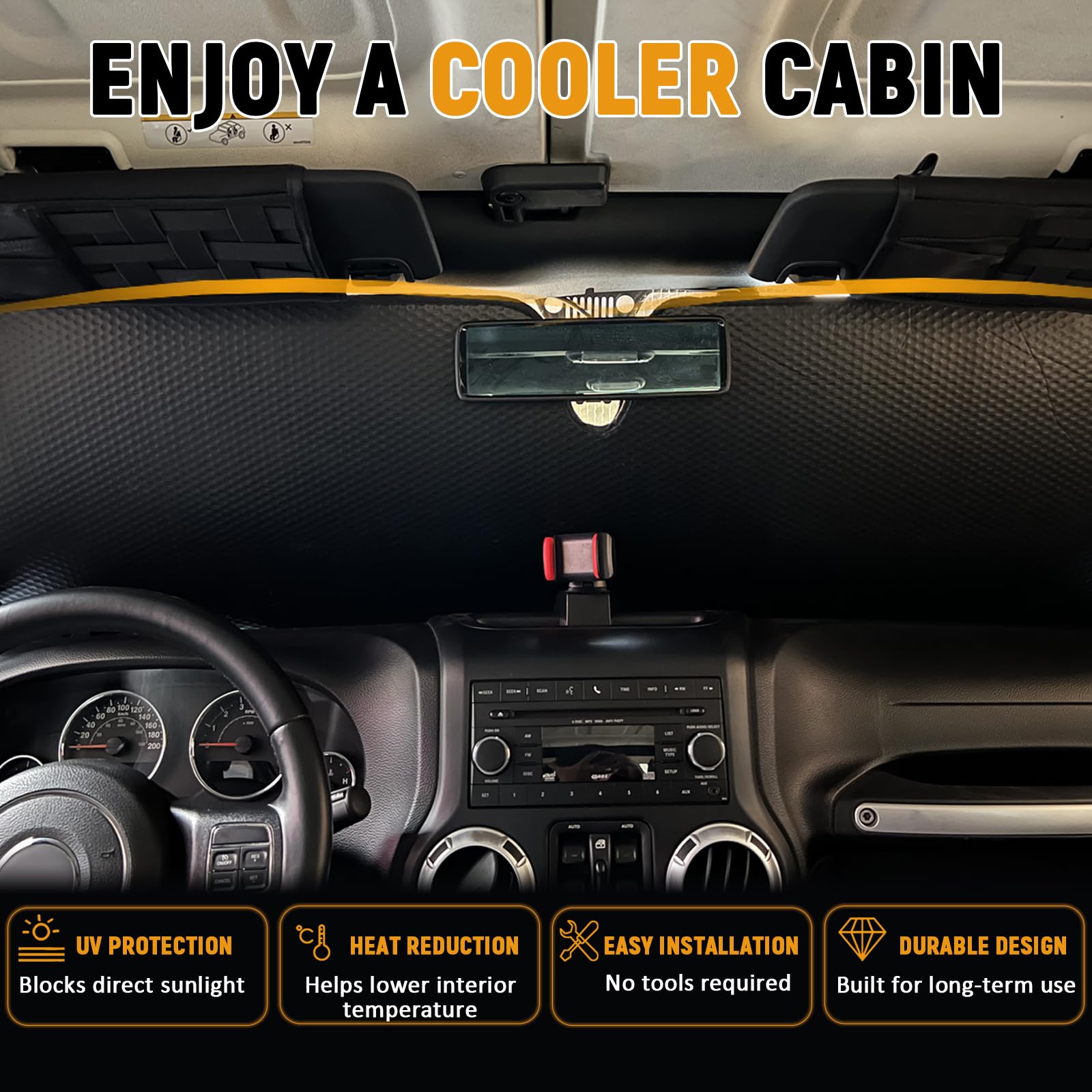 Parasole per parabrezza, protezione termica per Jeep, parasole per Jeep Wrangler, compatibile con Jeep Wrangler TJ JK JL e Gladiator JT 2/4 porte, 1 pezzo