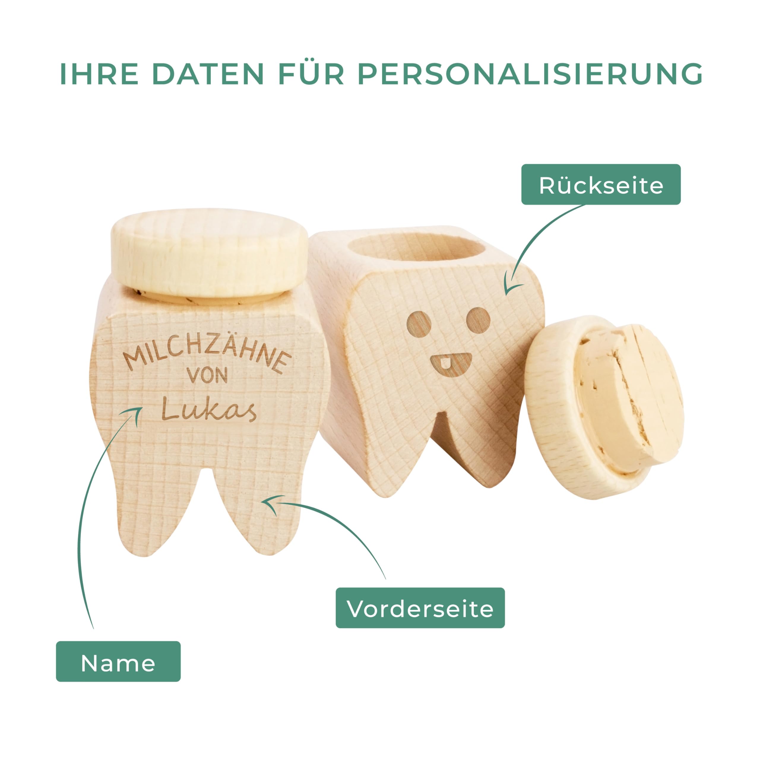 LAUBLUST Personalisierte Milchzahndose mit Namen - Zahnbox mit Gravur auf beiden Seiten | Zahnfee Geschenk für Jungen & Mädchen - Milchzahnbox & Zahndose aus Holz ca. 6 x 4 cm als Andenken für Kinder