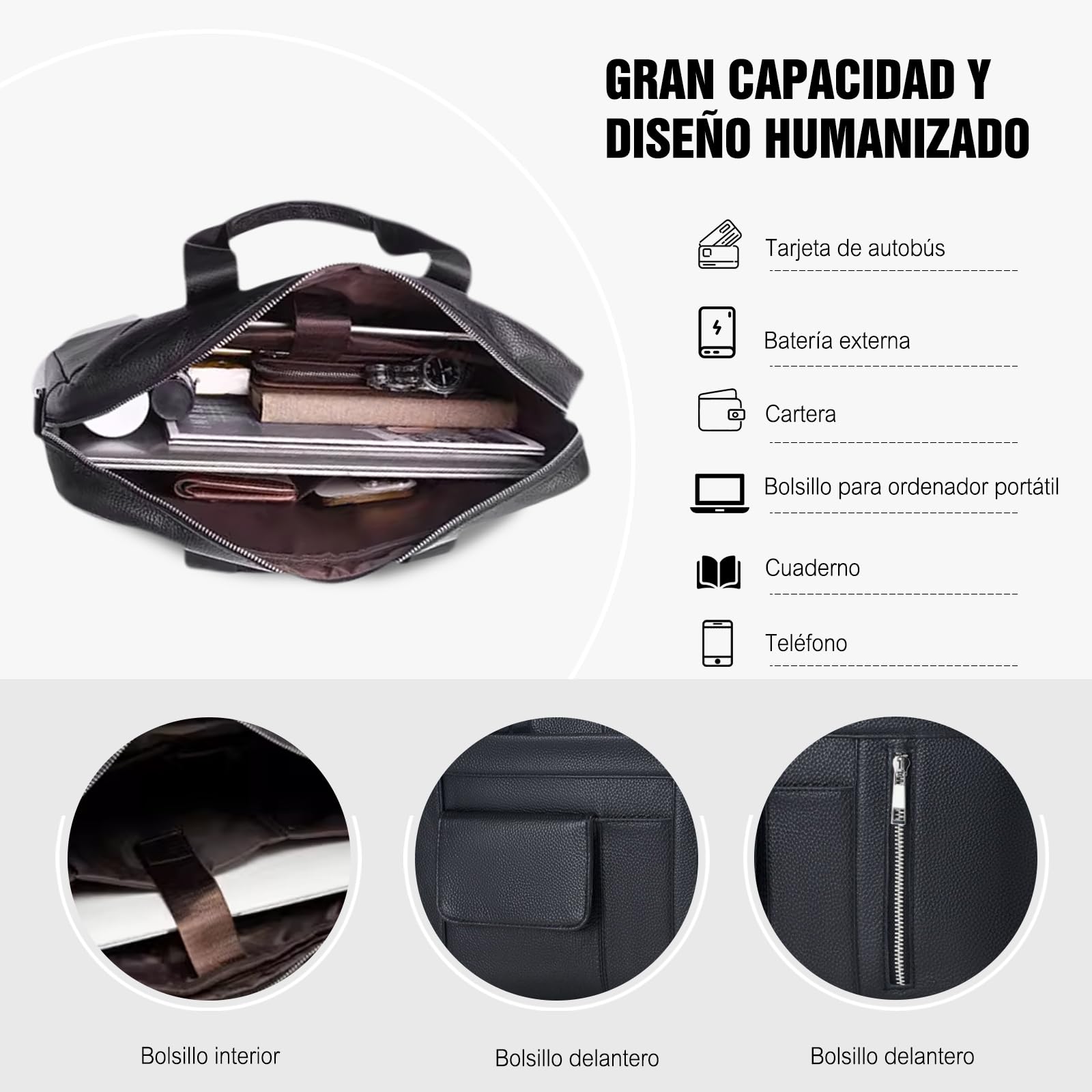 FANDARE Retro Maletín Hombre Funda PC Portatil 14 Pulgadas Regalo Portadocumentos Maletin de Cuero Multifuncional Bolsos de mano Bolso Trabajo Bandolera para Portátil Mensajero Negocios