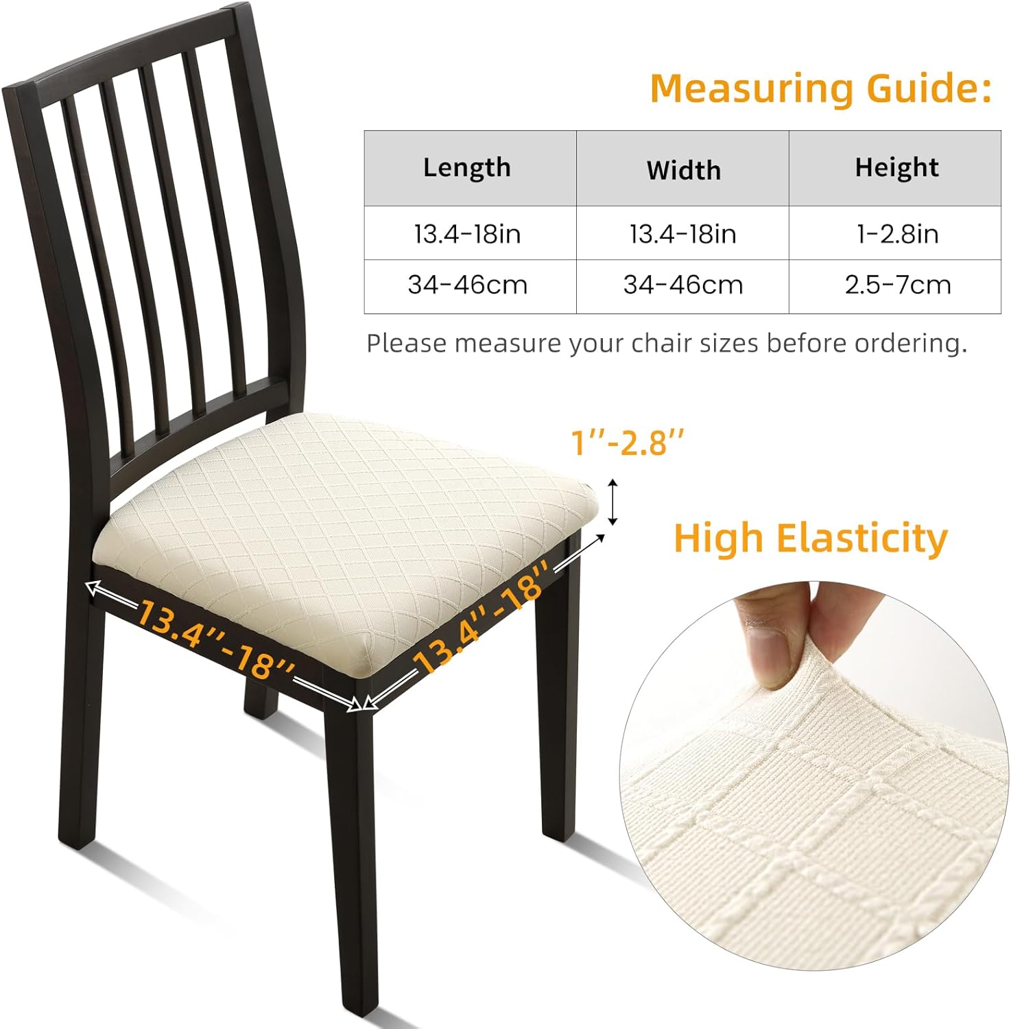 Fuloon Waterproof Seat Cushion Covers 6 PCS, Stretch Jacquard Chair Seat Covers Washable Dining Room Chair Slipcovers Removable Kitchen Cushion Protector (6, Waterproof-Beige)