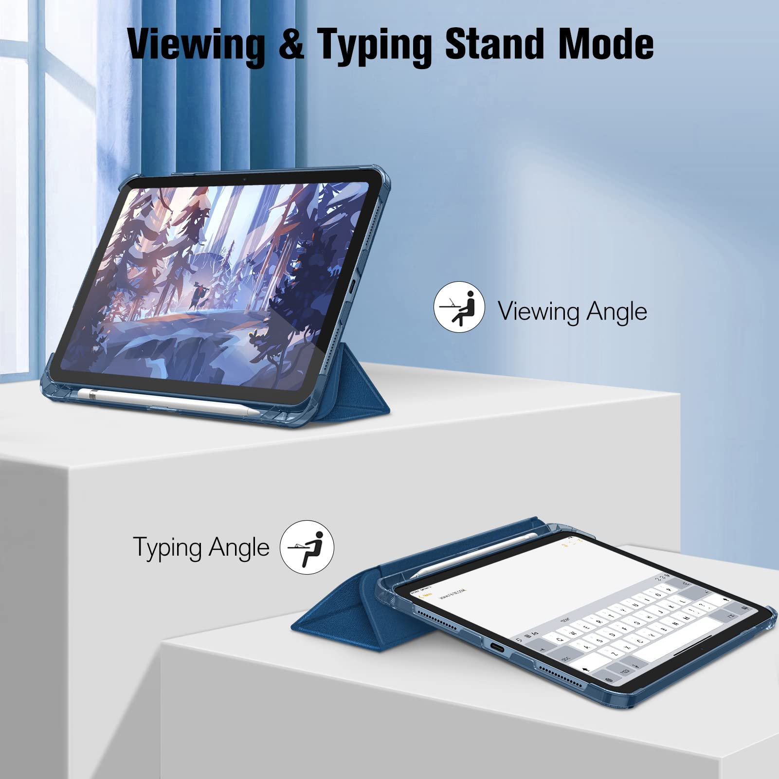 FINTIE Custodia per iPad 10ª Generazione 10.9" 2022 con Built-in Pencil Holder - Sottile Leggero Semi-Trasparente Posteriore Cover Case con Auto Sveglia/Sonno, Blu