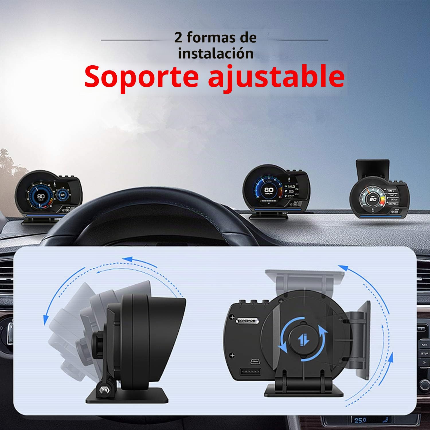 Pantalla de cabeza para coche, OBD2 y GPS modos duales, indicador inteligente HUD visualización HUD velocímetro RPM alarma Km/h MPH compatible con todos los coches y camiones