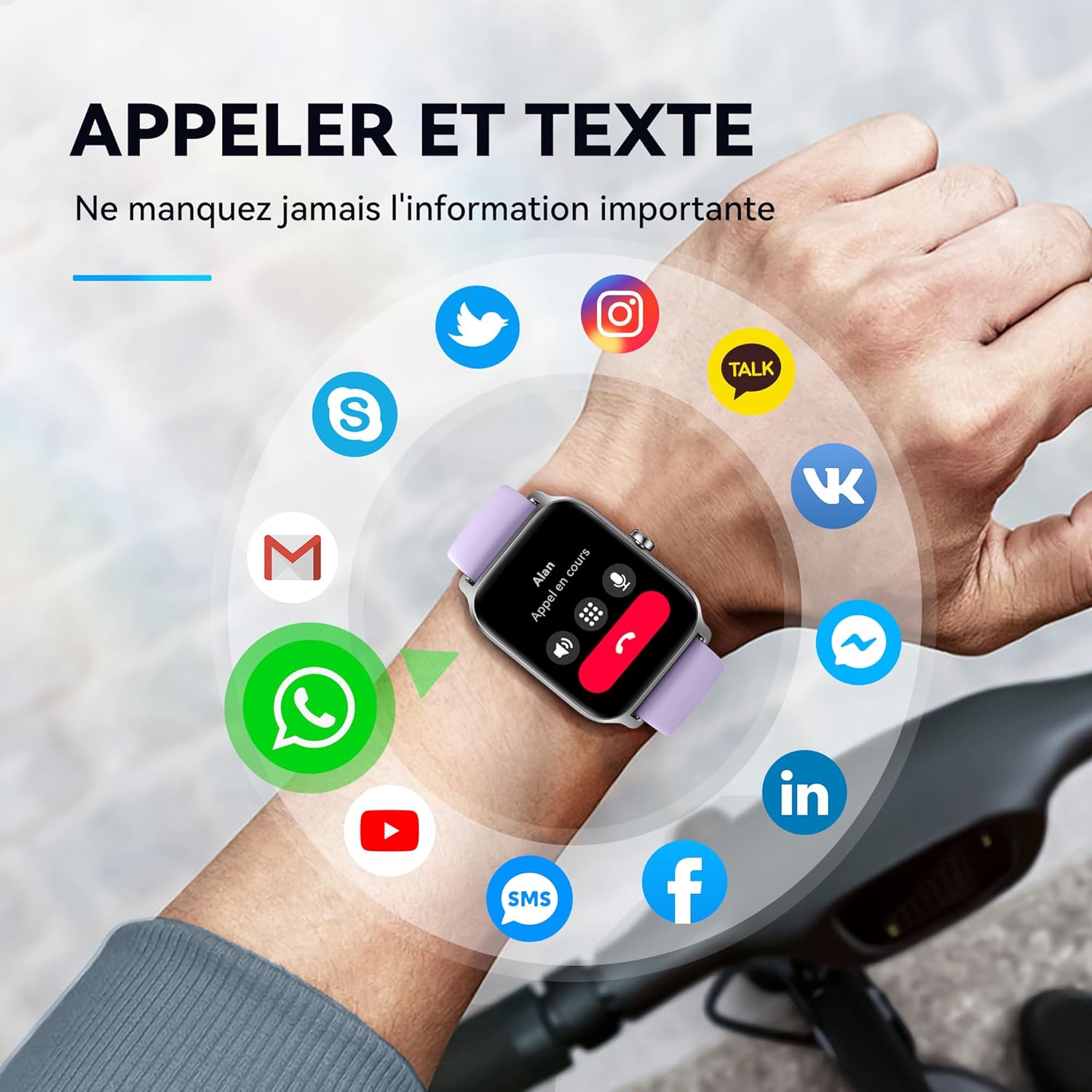 Smartwatch displaying an incoming call and various app icons