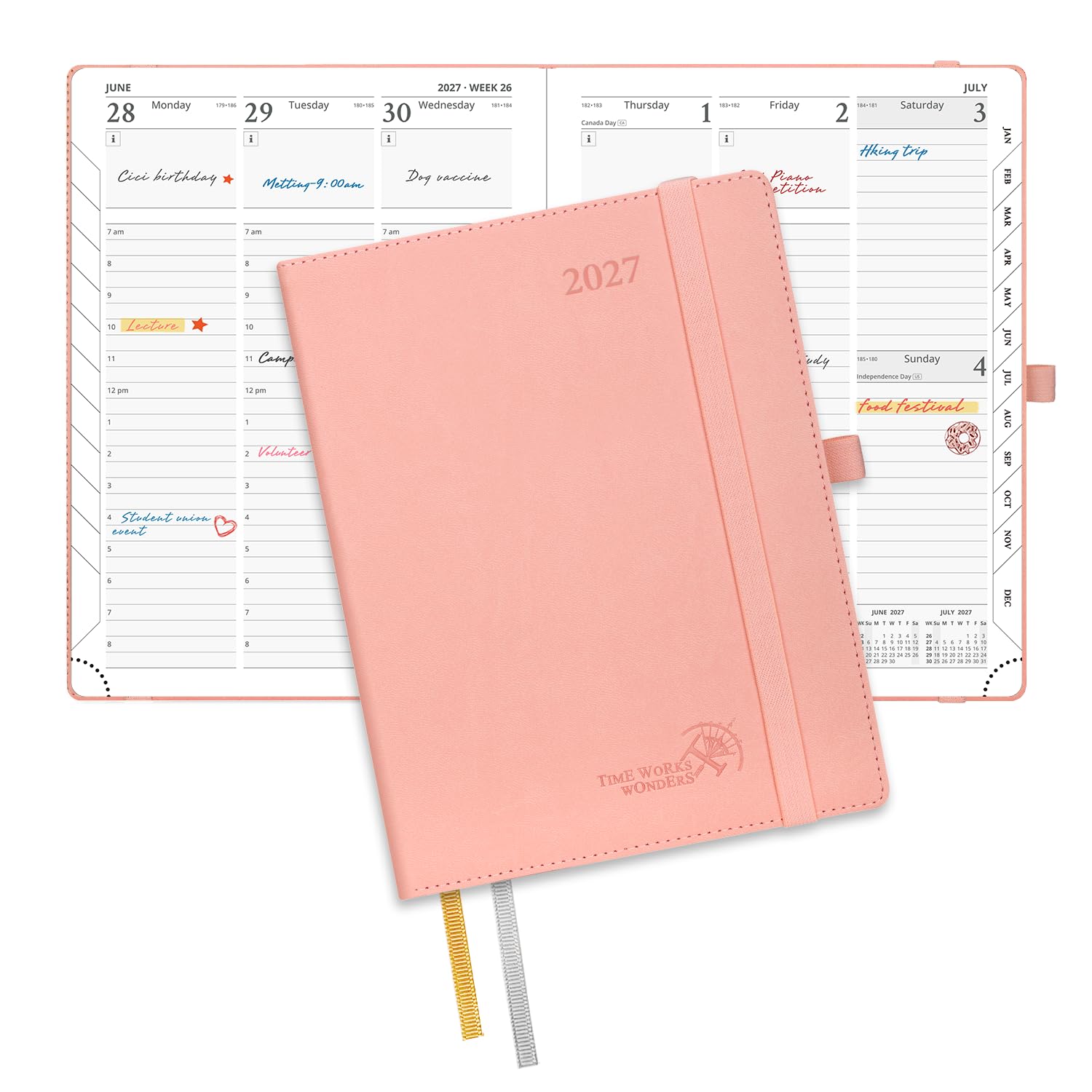 POPRUN 2027 Diary A5 Week to View – PU Leather, Vertical Work Planner