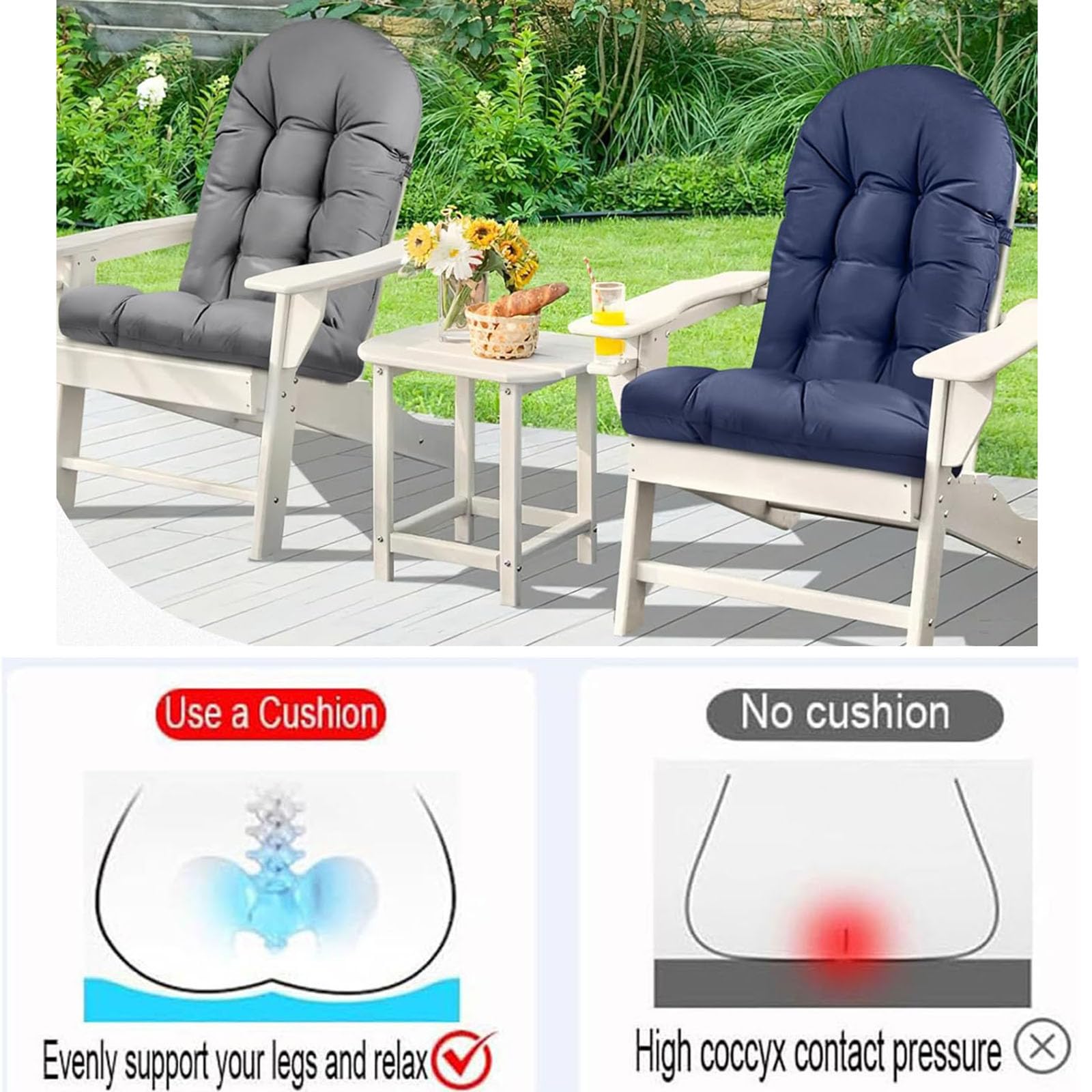 Genérico Cojín para Silla de Jardín con Respaldo Alto - Cojín Grueso de 110 X 50 Cm Cojín para Mecedora con Protección Solar con Correa Cojín para Asiento de Exterior Sillón,Blanca