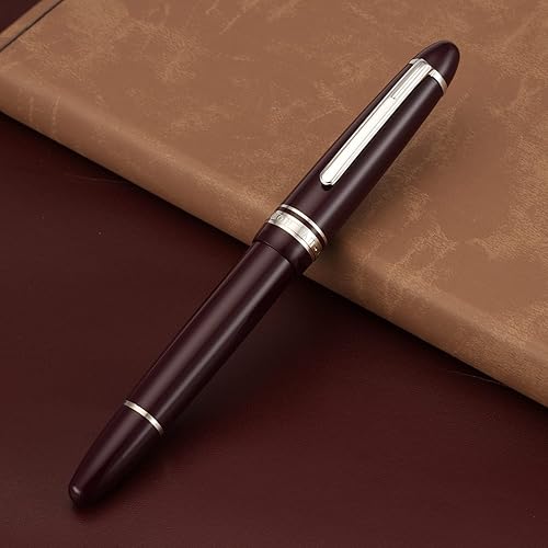 Miniatura 3 de Majohn P136 - Pluma estilográfica de pistón de 0.043 in con caja, juego de bolígrafos de resina roja, clip plateado