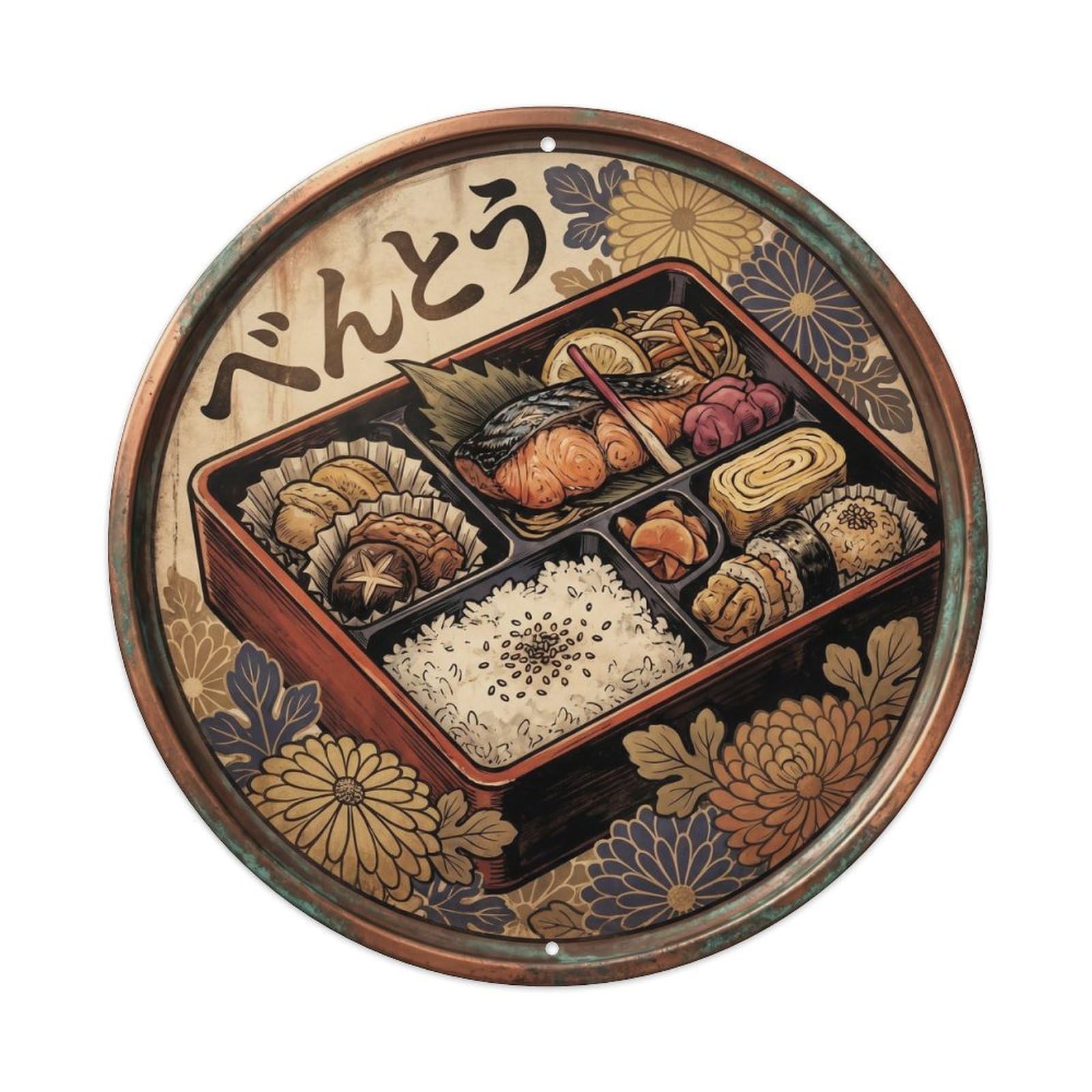 Cxhjca 8X8inch(20X20cm) Japanese Bento Lunch Box Retro Donburi Meal Cuisine Metal Tin Sign
