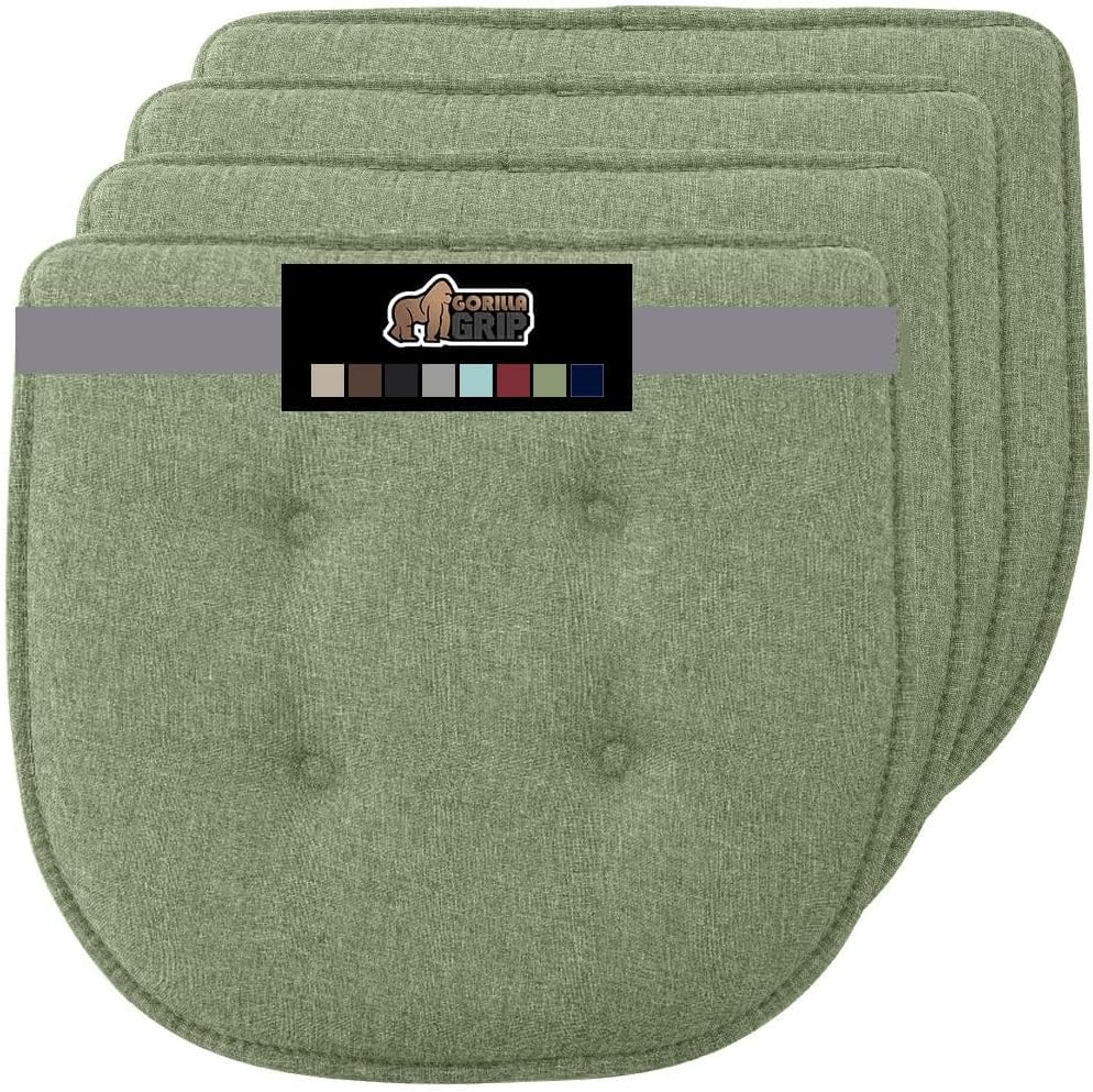 GORILLA GRIP Slip Resistant Tufted Chair Cushions, No Ties Required, Memory Foam Pads for Dining Room Kitchen Table, Office, Rocking Chairs, Plush Seat Cushion Pad, Home Decor, Set of 4, 16x17, Sage