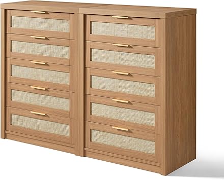 Amazon.com: OAKHAM HOME 5 Drawer Dresser, Rattan Dresser for Bedroom ...